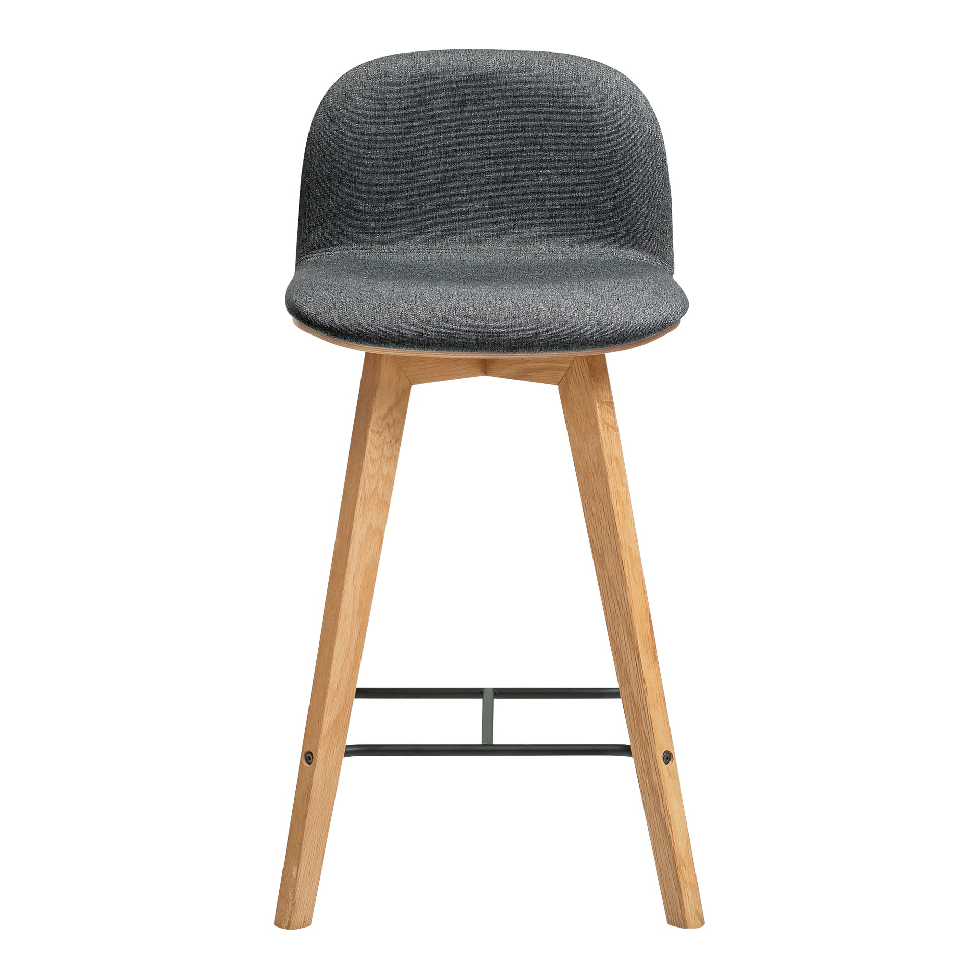 Milan, Counter Stool Upholstery Polyester Solid Oak and Metal Frame, Grey