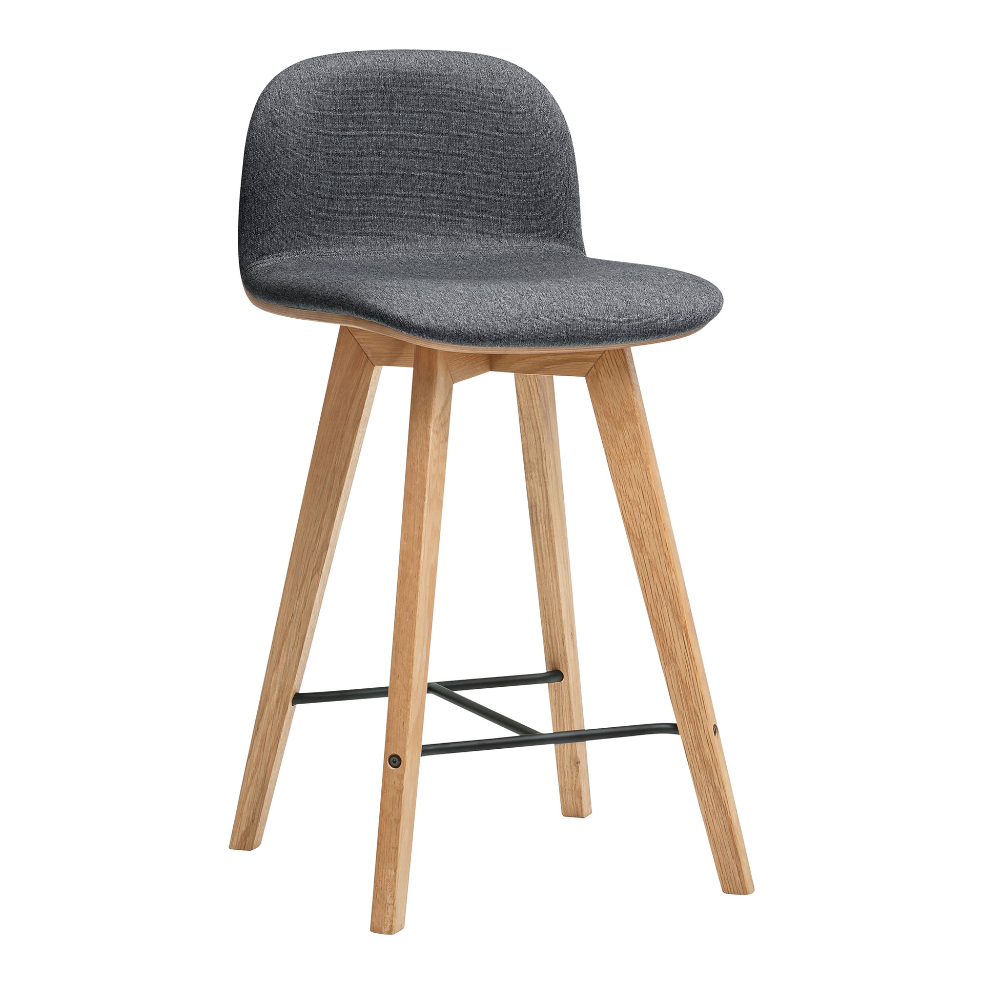 Milan, Counter Stool Upholstery Polyester Solid Oak and Metal Frame, Grey