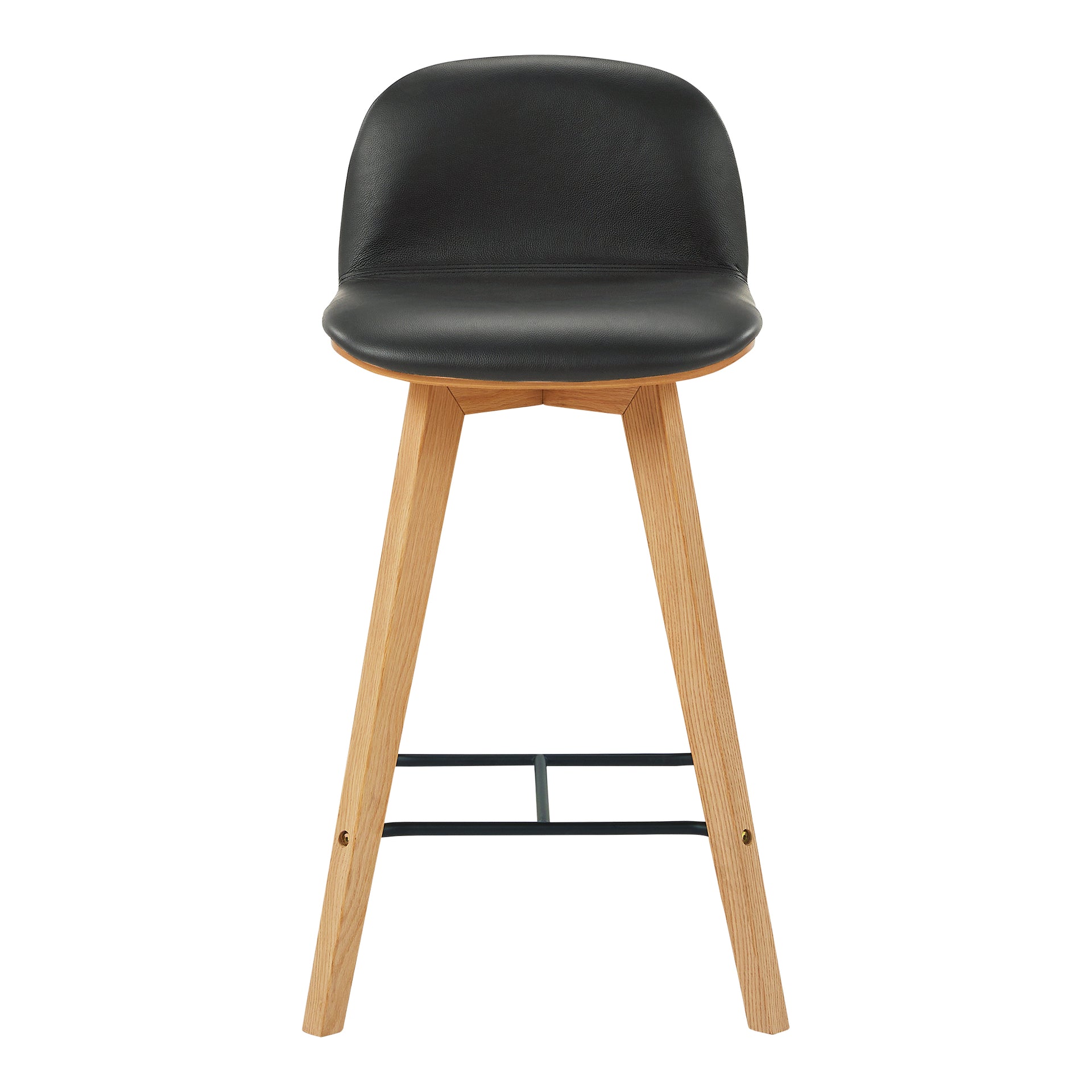 Milan, Counter Stool Top-Grain Leather with Bentwood Seat, Black