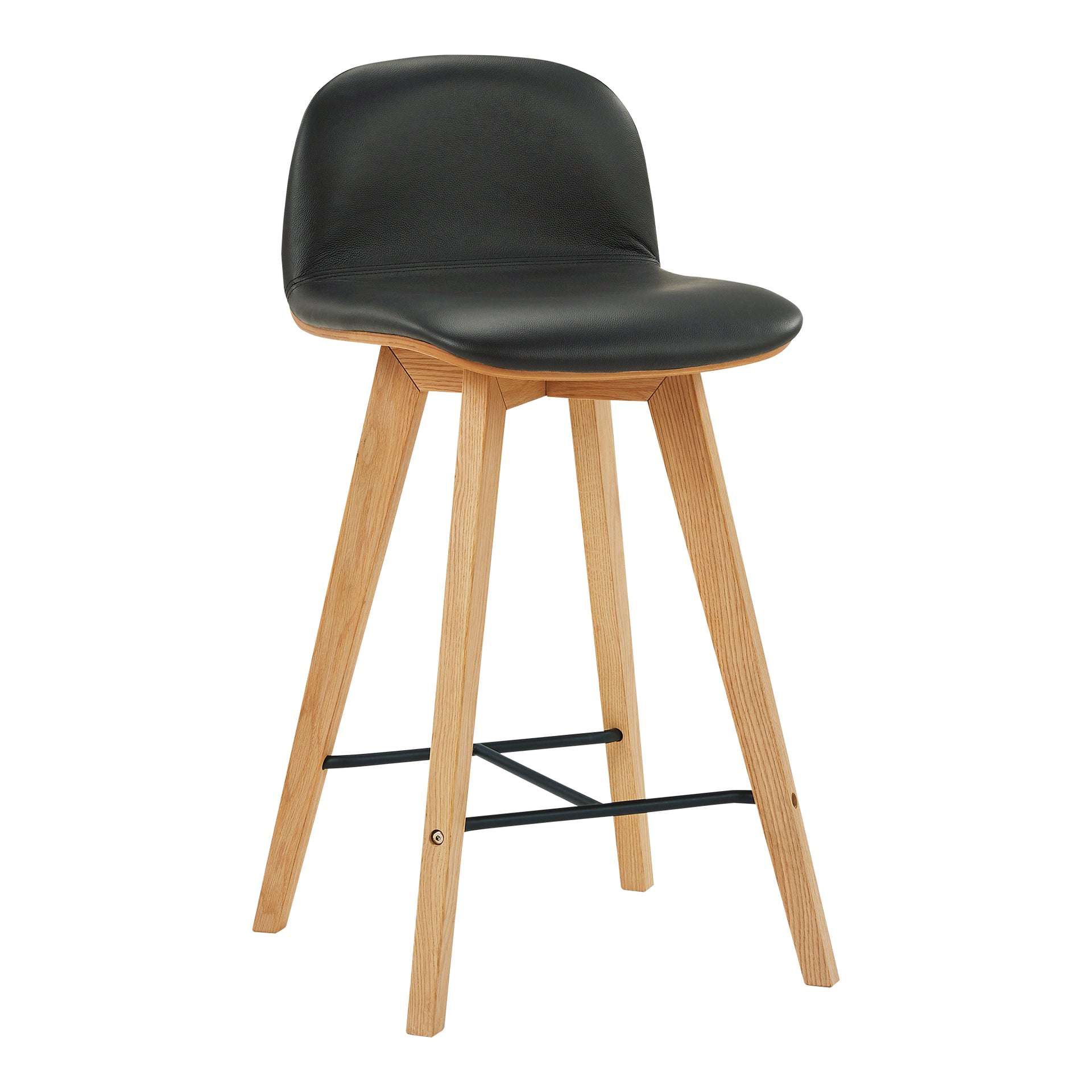 Milan, Counter Stool Top-Grain Leather with Bentwood Seat, Black