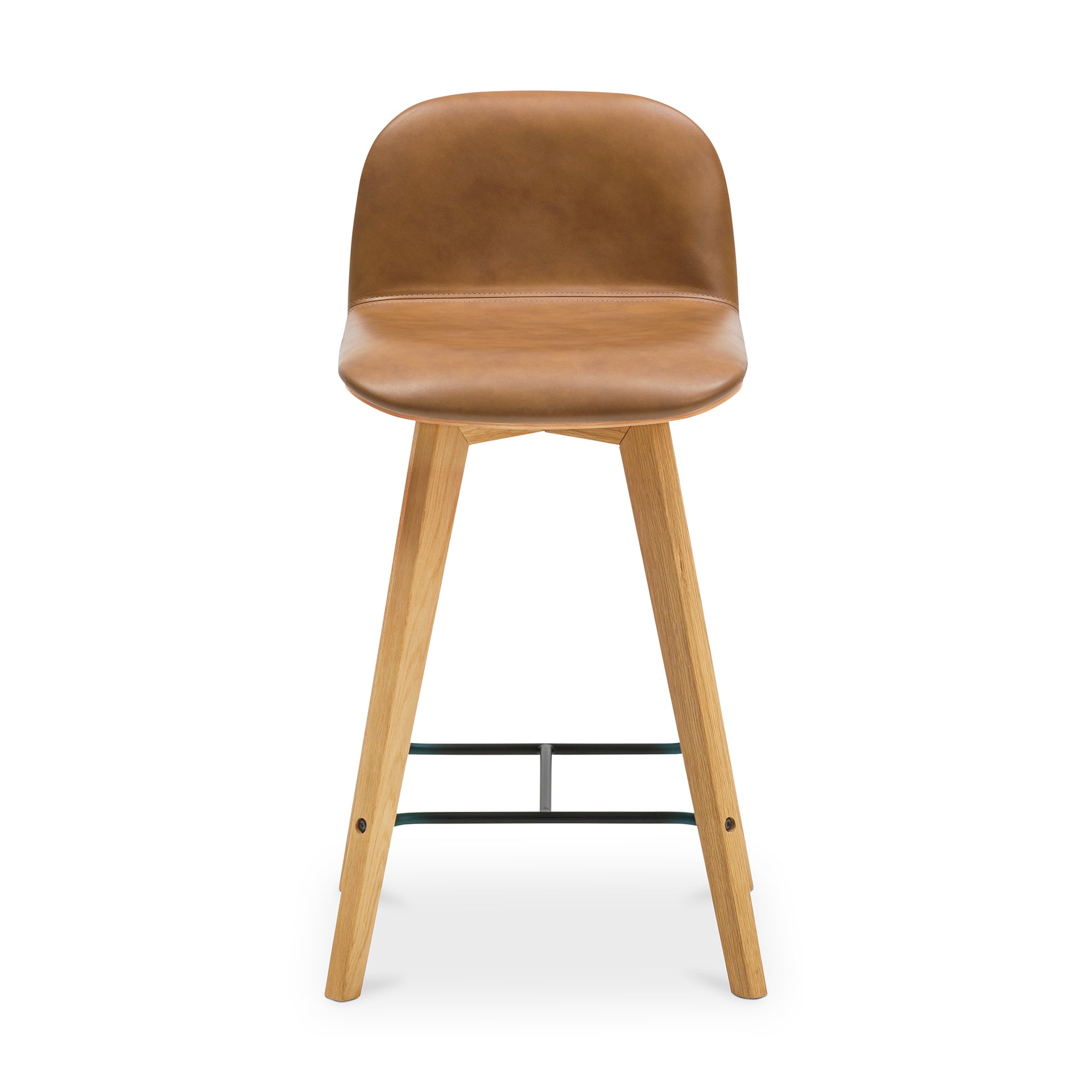 Milan, Counter Stool Top Grain Leather Solid Oak and Metal Frame, Tan