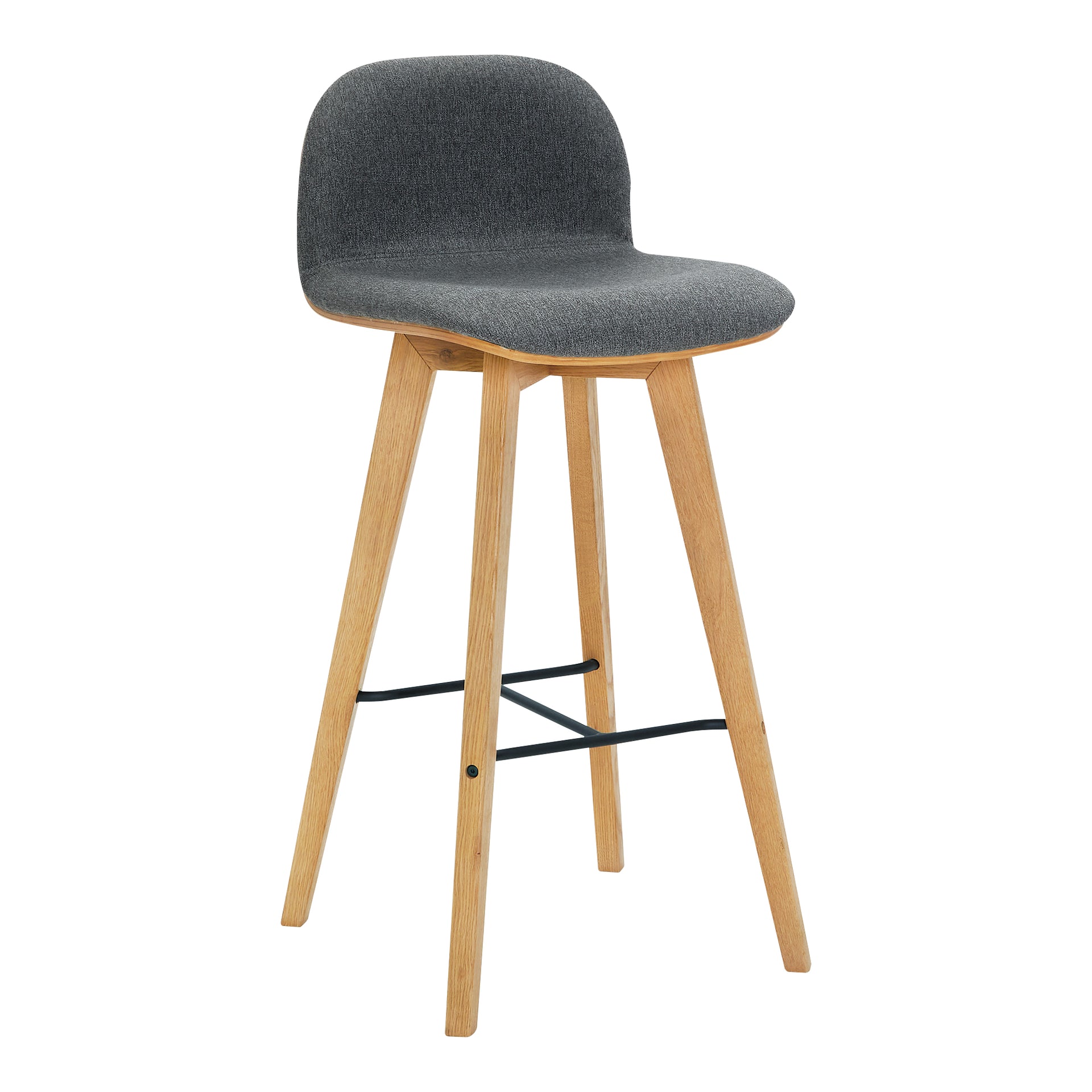 Milan, Bar Stool Polyester with Solid Oak Legs, Grey