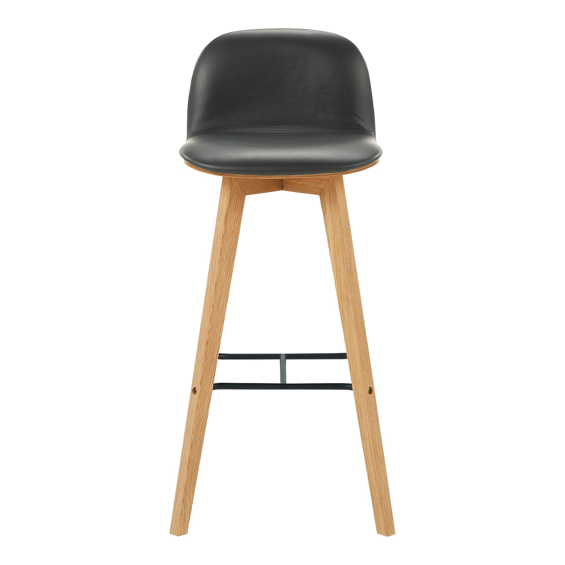 Milan, Bar Stool Top-Grain Leather with Bentwood Seat Black