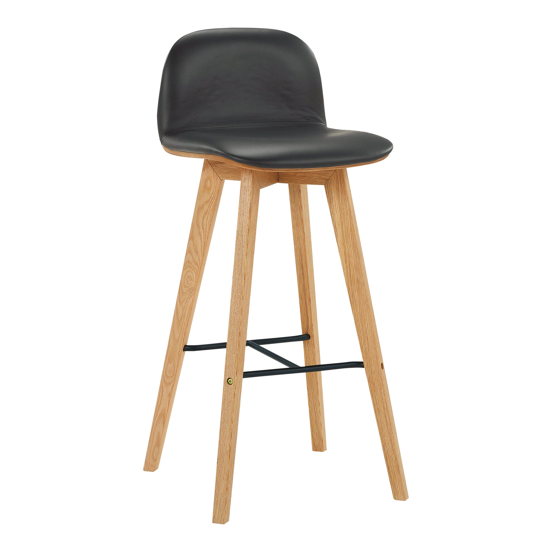 Milan, Bar Stool Top-Grain Leather with Bentwood Seat Black