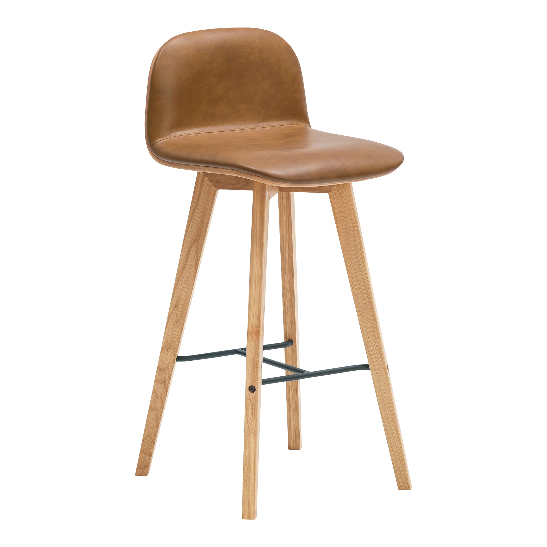 Milan, Bar Stool Top Grain Leather with Solid Oak Legs, Tan