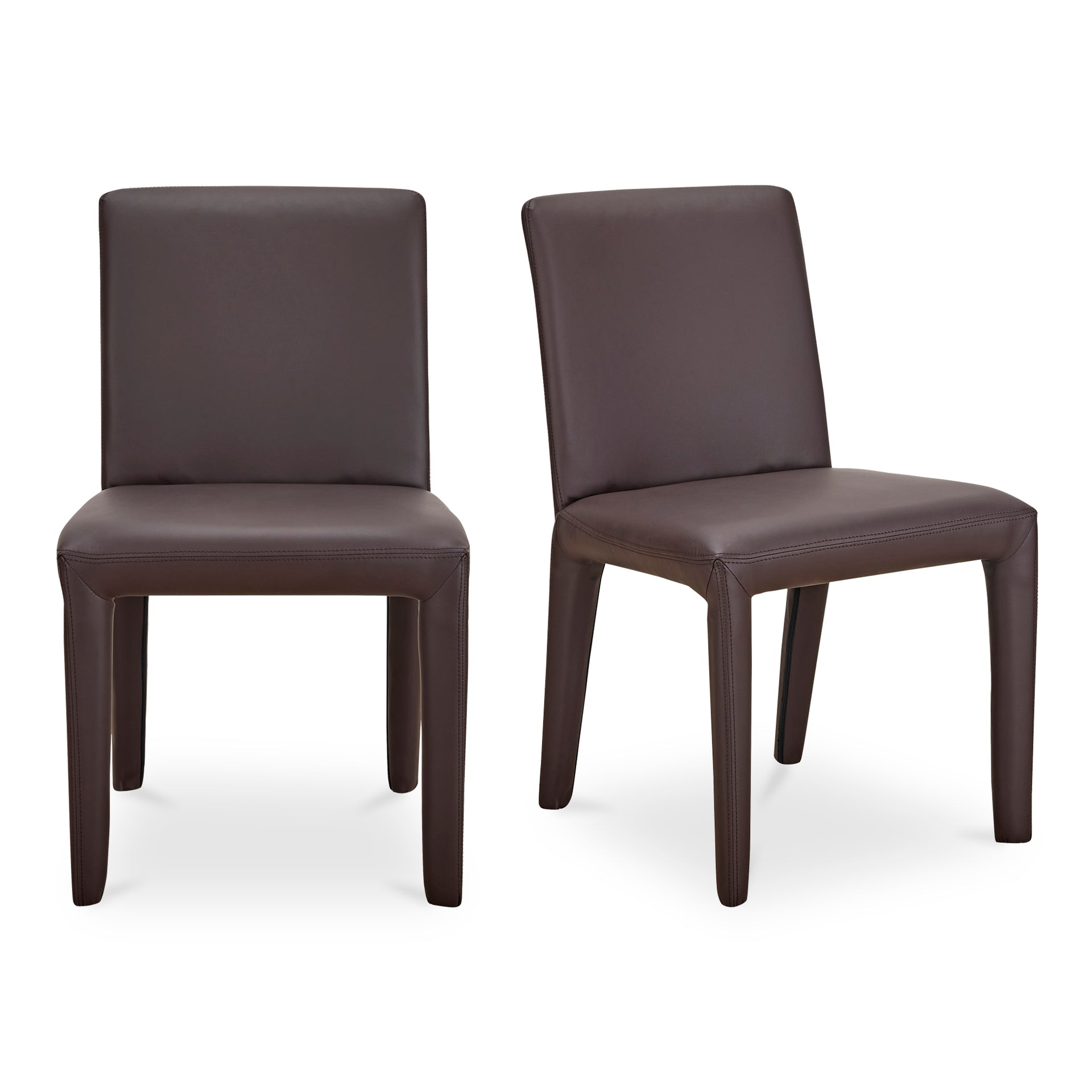 Mirabel Dining Chair, Vegan Leather Upholstery, Iron Frame, Dark Brown - Set of 2