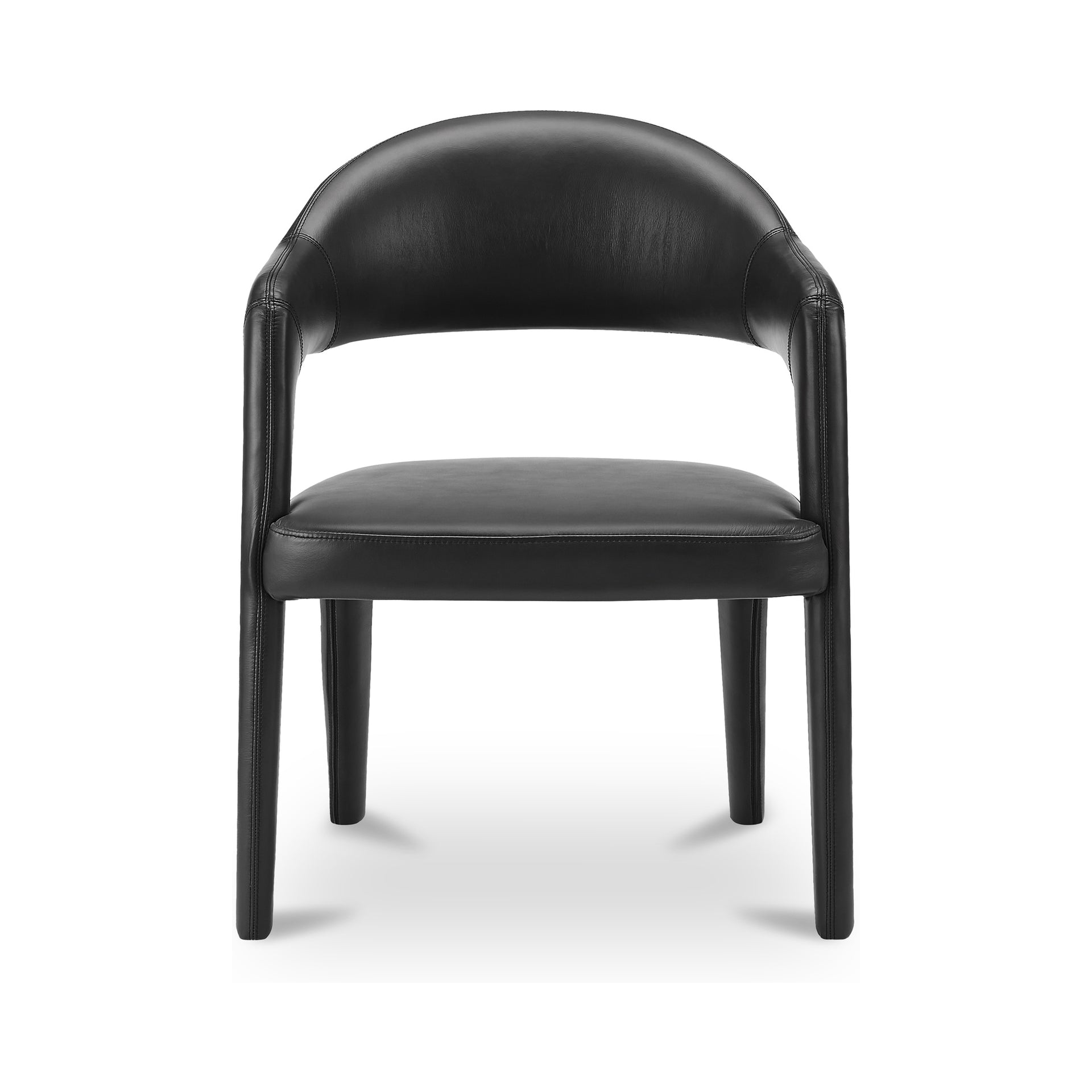 Bryn Dining Chair, Top-Grain Leather, Iron Frame, Open Barrel Back, Integrated Armrests, Foam Padded Seat, Black