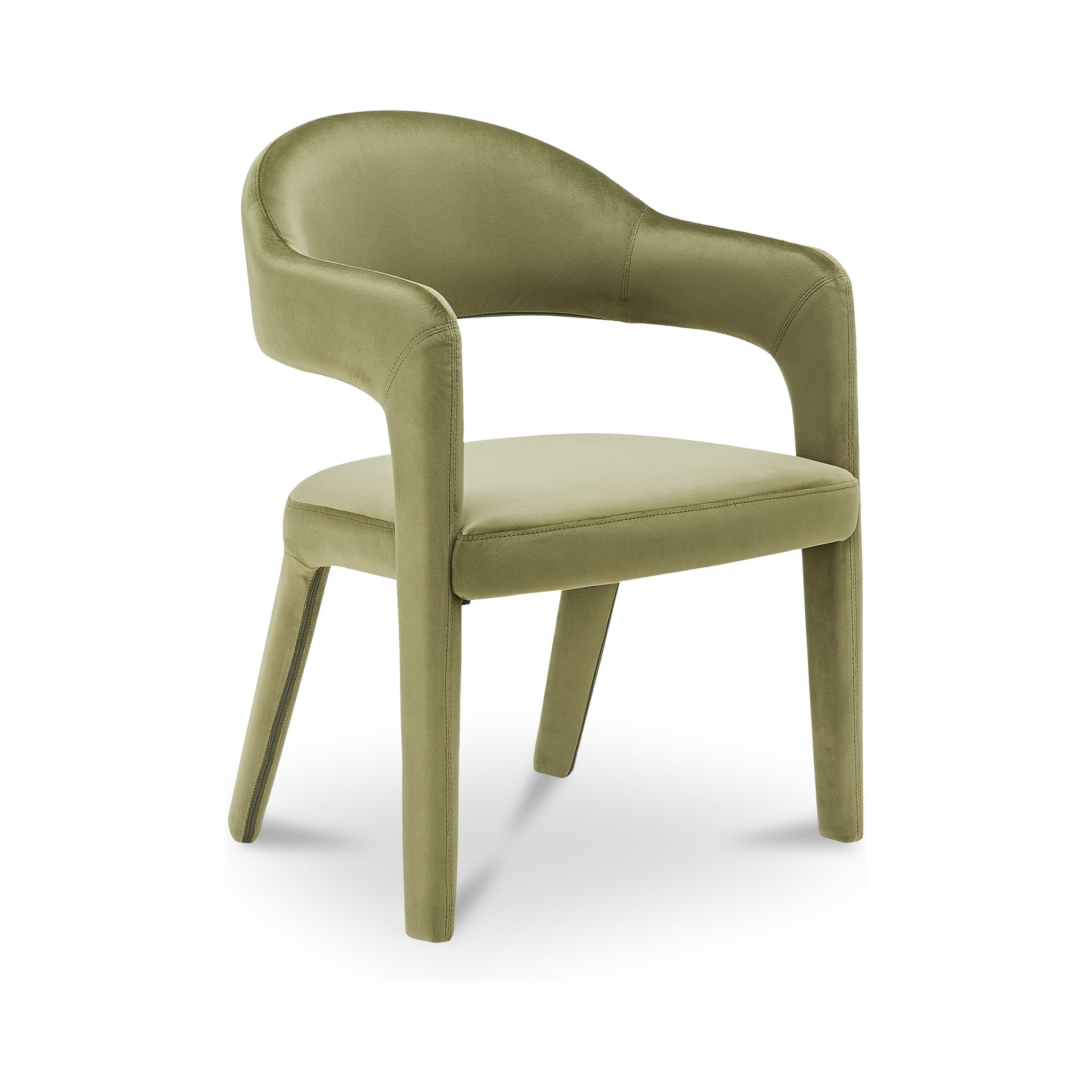 Bryn Dining Chair, Polyester Velvet, Iron Frame, Open Barrel Back, Integrated Armrests, Foam Padded Seat, Green