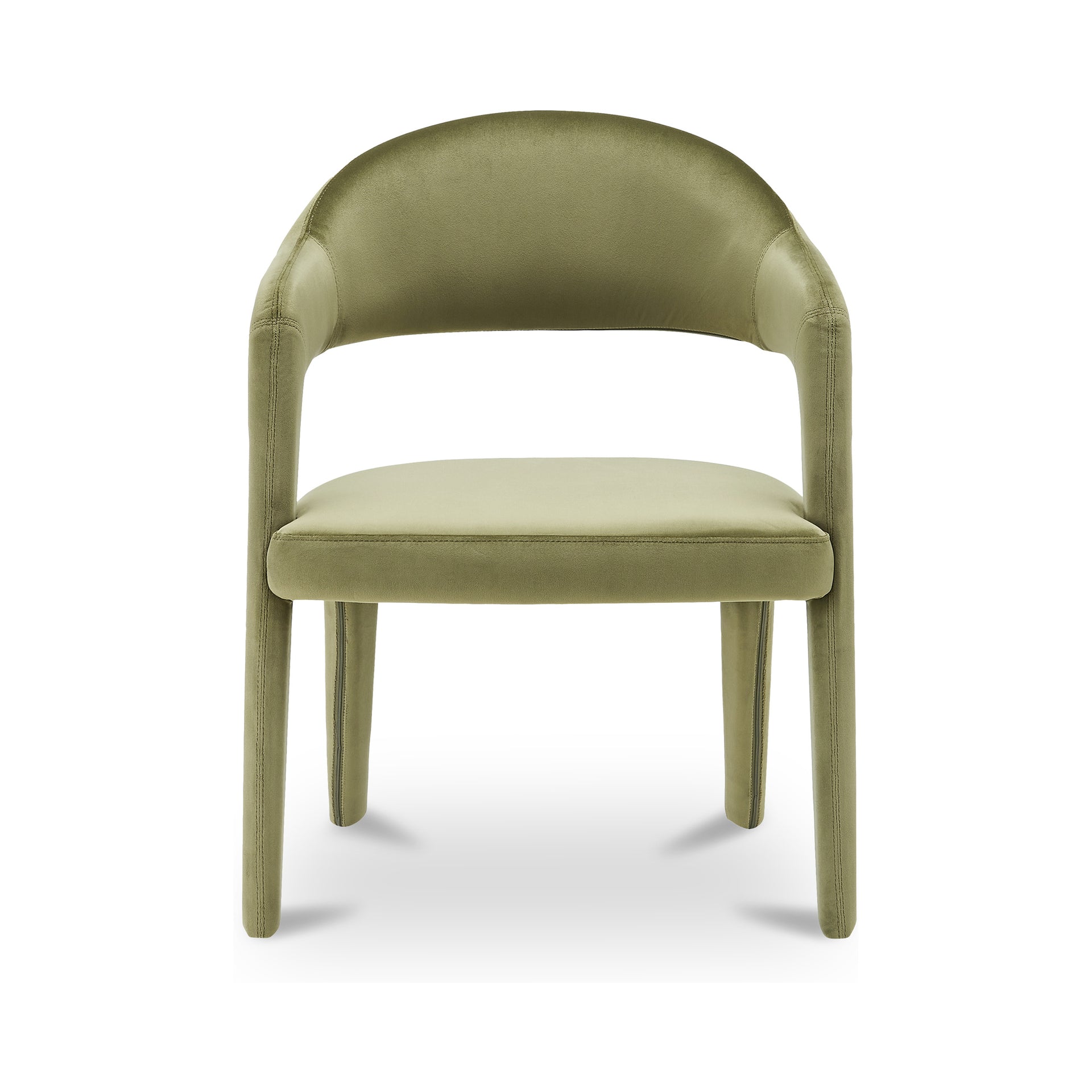 Bryn Dining Chair, Polyester Velvet, Iron Frame, Open Barrel Back, Integrated Armrests, Foam Padded Seat, Green