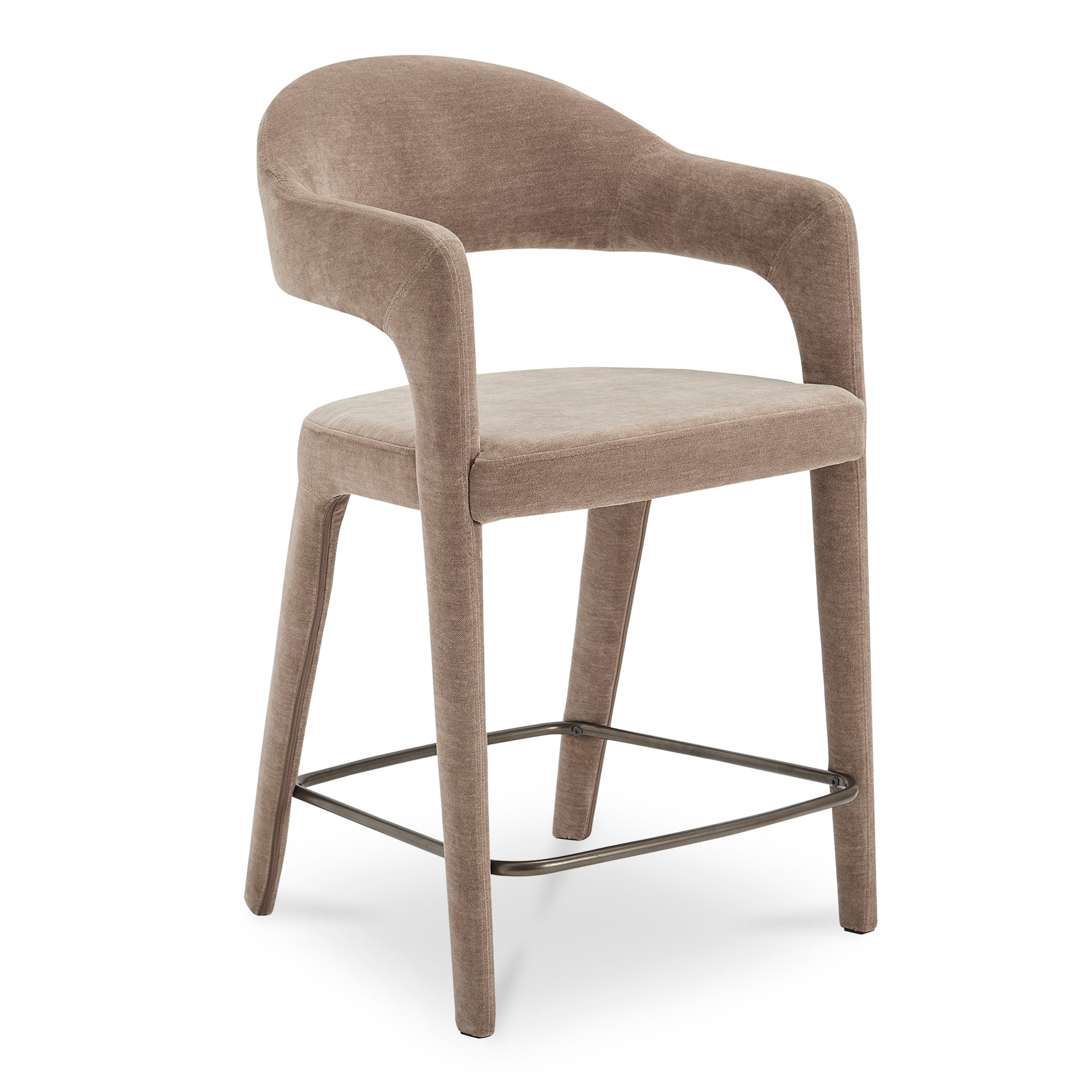Bryn Counter Stool, Open Barrel Back, Fabric Upholstery, Metal Frame, Seat Height 26.4 Inches, Camel