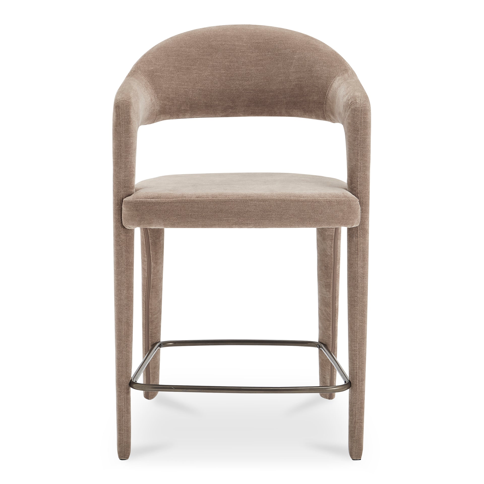 Bryn Counter Stool, Open Barrel Back, Fabric Upholstery, Metal Frame, Seat Height 26.4 Inches, Camel