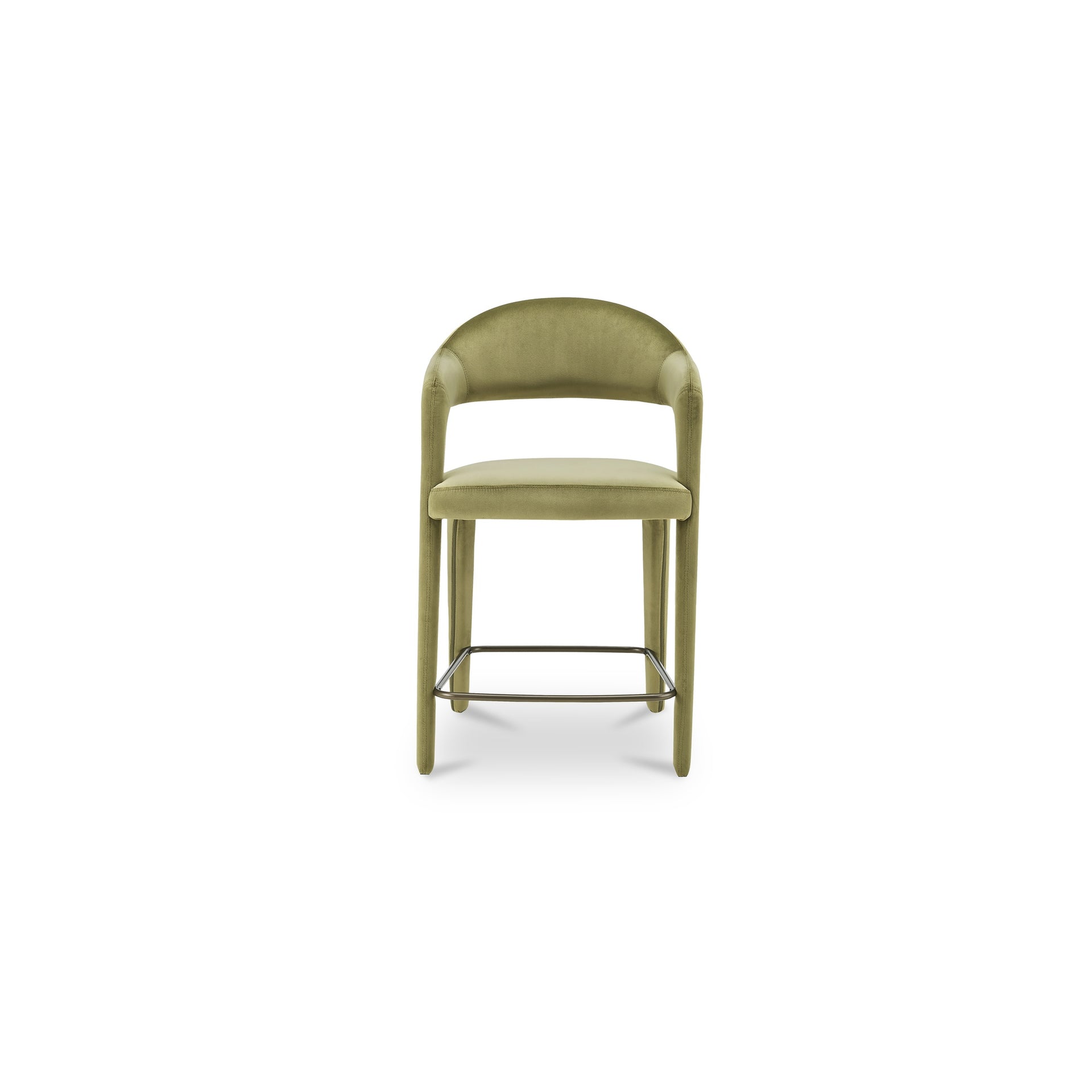 Bryn Counter Stool, Polyester Velvet, Iron Frame, Open Barrel Back, Integrated Armrests, Foam Padded Seat, Green