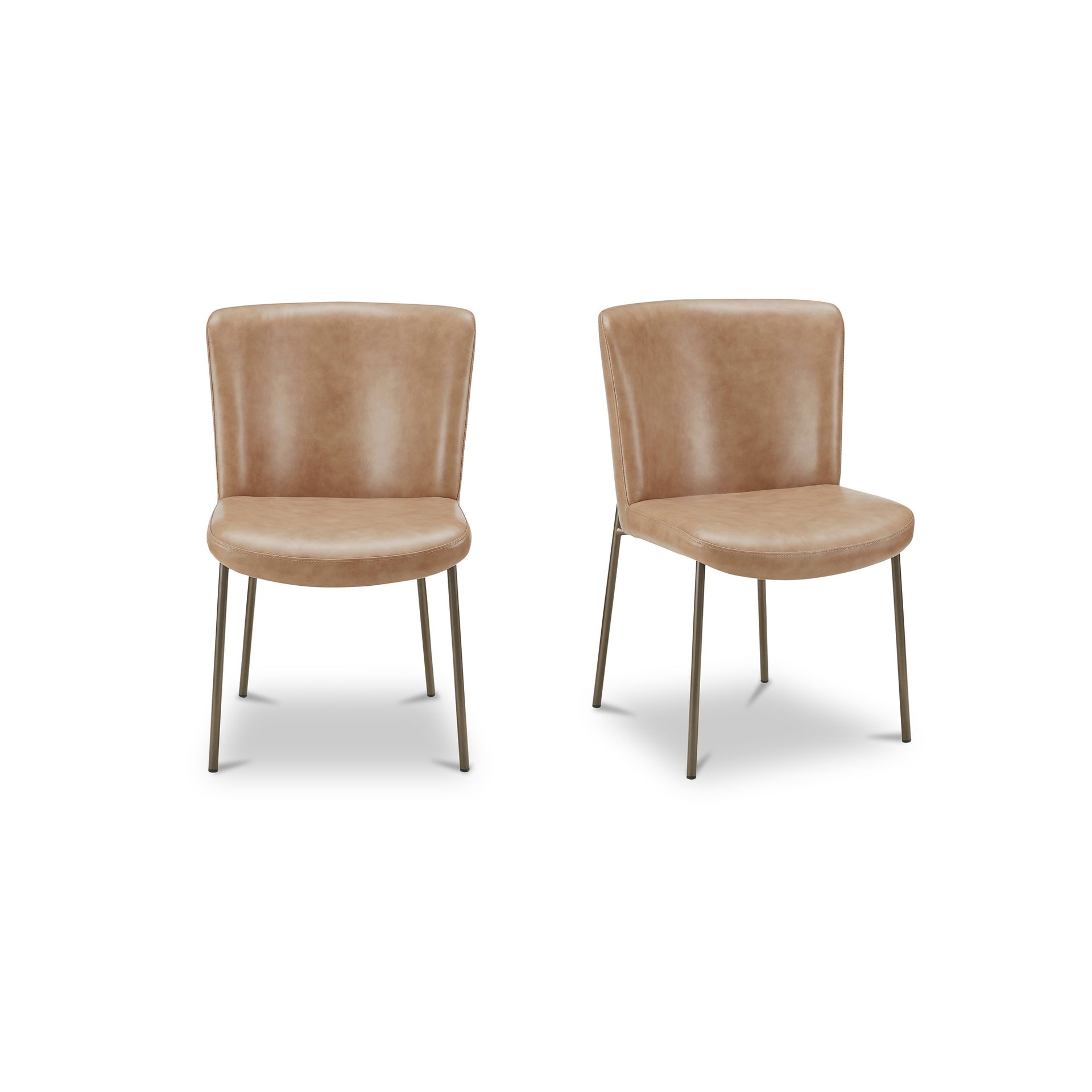 Amaris Dining Chair, Leather, Slim Metal Frame, Blackened Bronze Finish, Low Curved Back, Foam Padded Seat, Tan