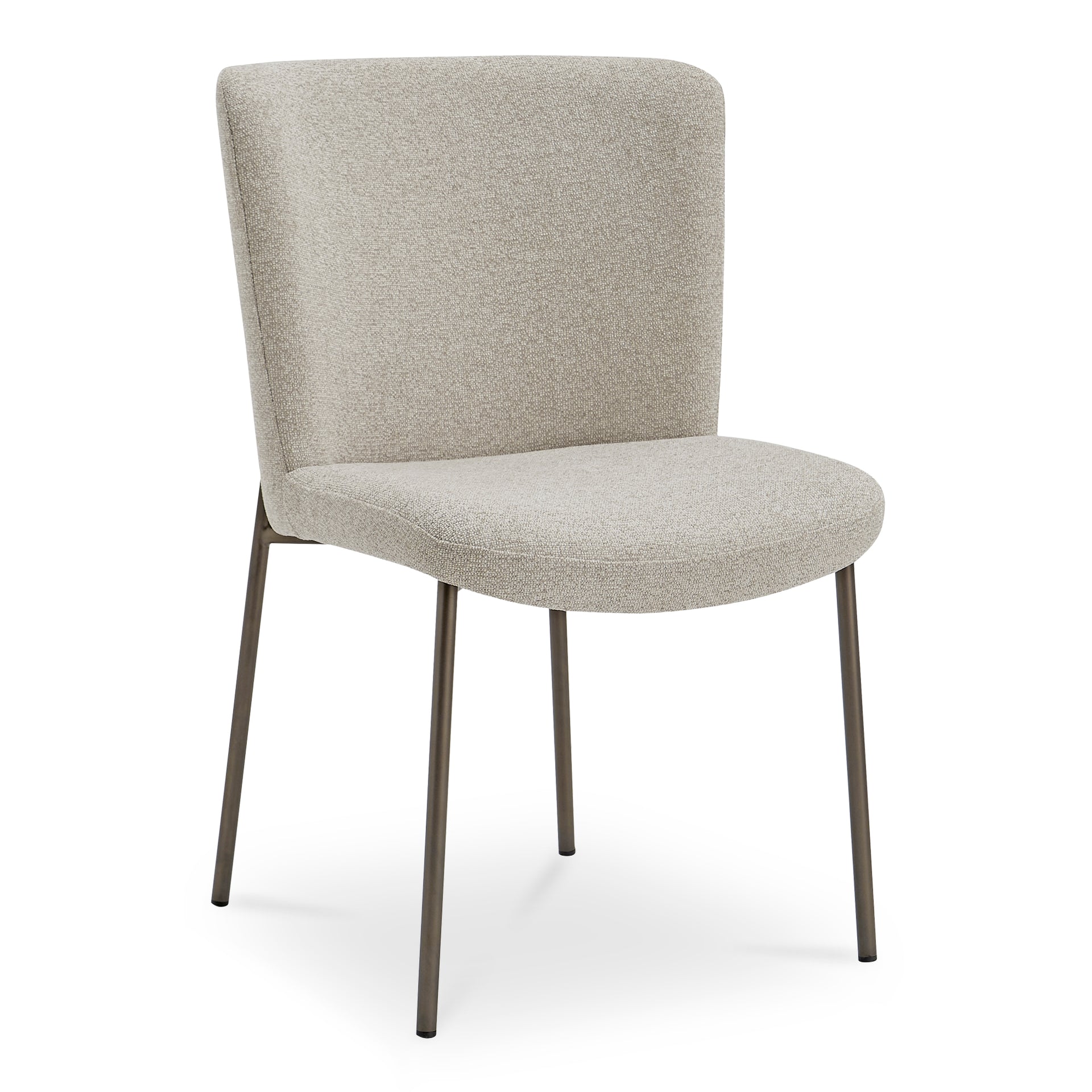 Amaris Dining Chair, Upholstered Curved Back, Performance Fabric, Blackened Bronze Metal Frame, Beige