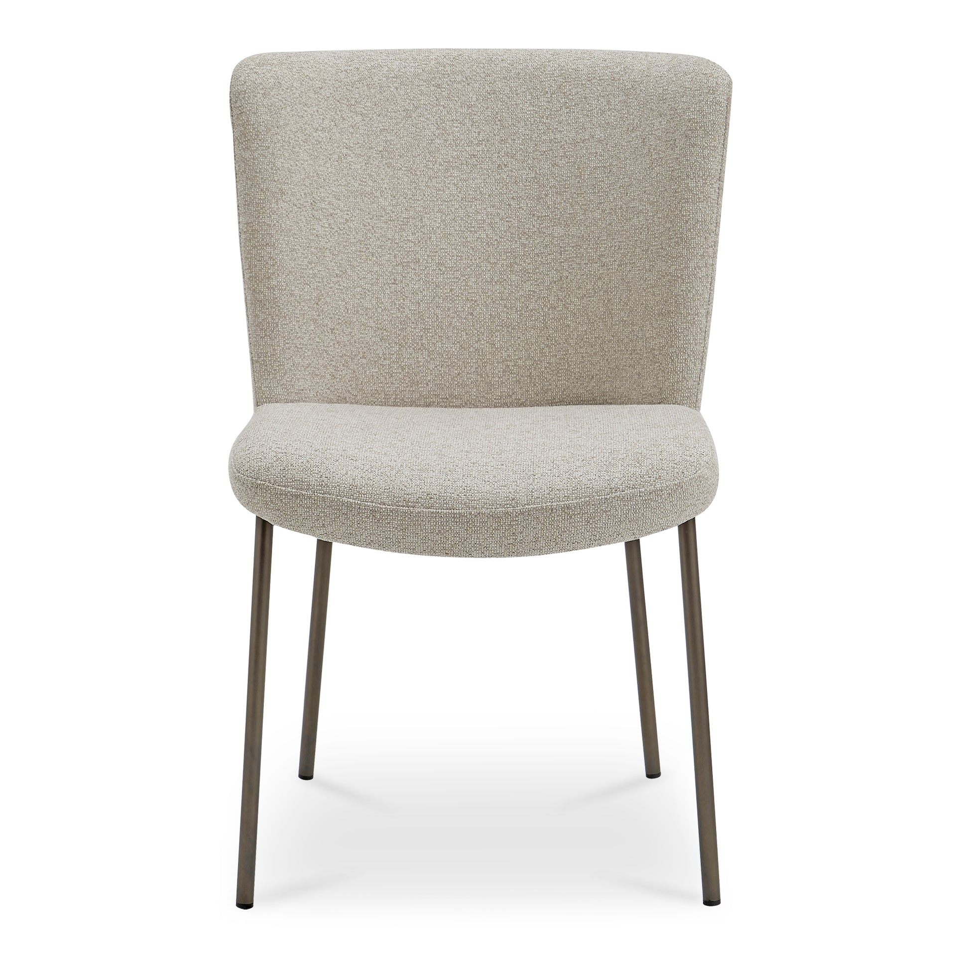 Amaris Dining Chair, Upholstered Curved Back, Performance Fabric, Blackened Bronze Metal Frame, Beige