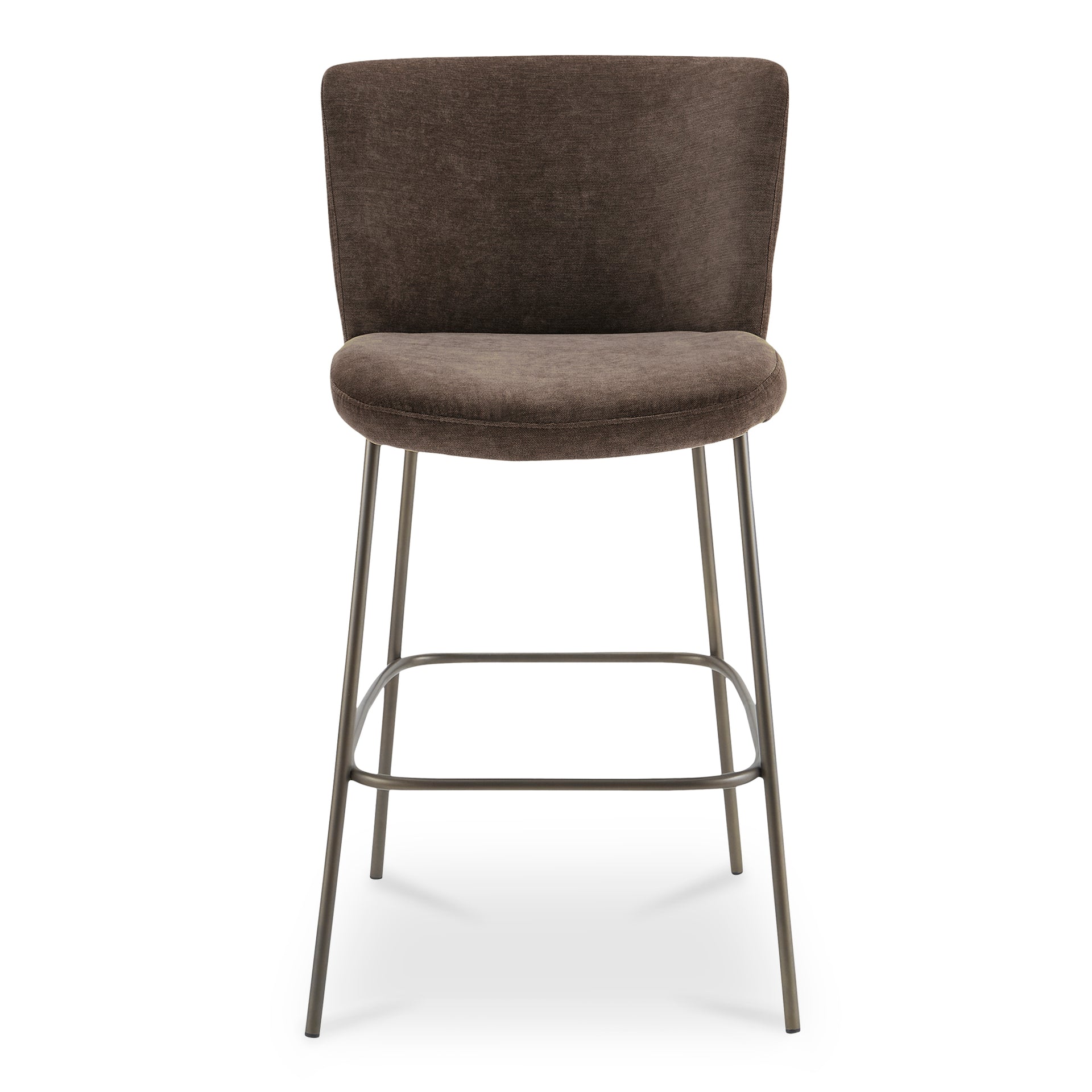 Amaris Bar Stools, Faux Mohair Upholstery, Slim Blackened Bronze Metal Frame, 30" Tall, Dark Brown
