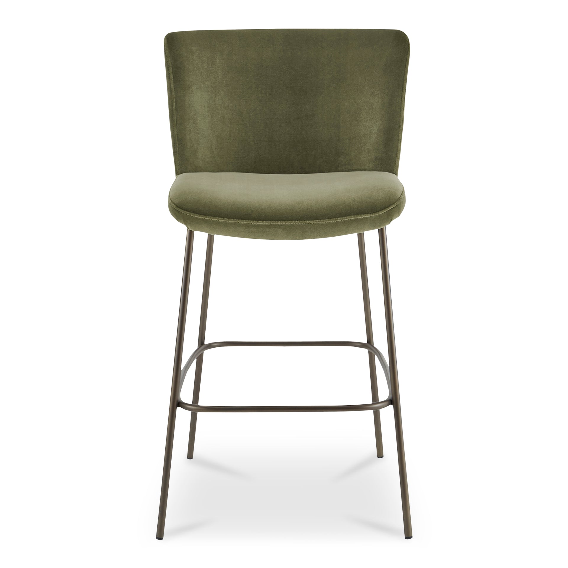 Amaris Bar Stools, Faux Mohair Upholstery, Slim Blackened Bronze Metal Frame, 30" Tall, Green