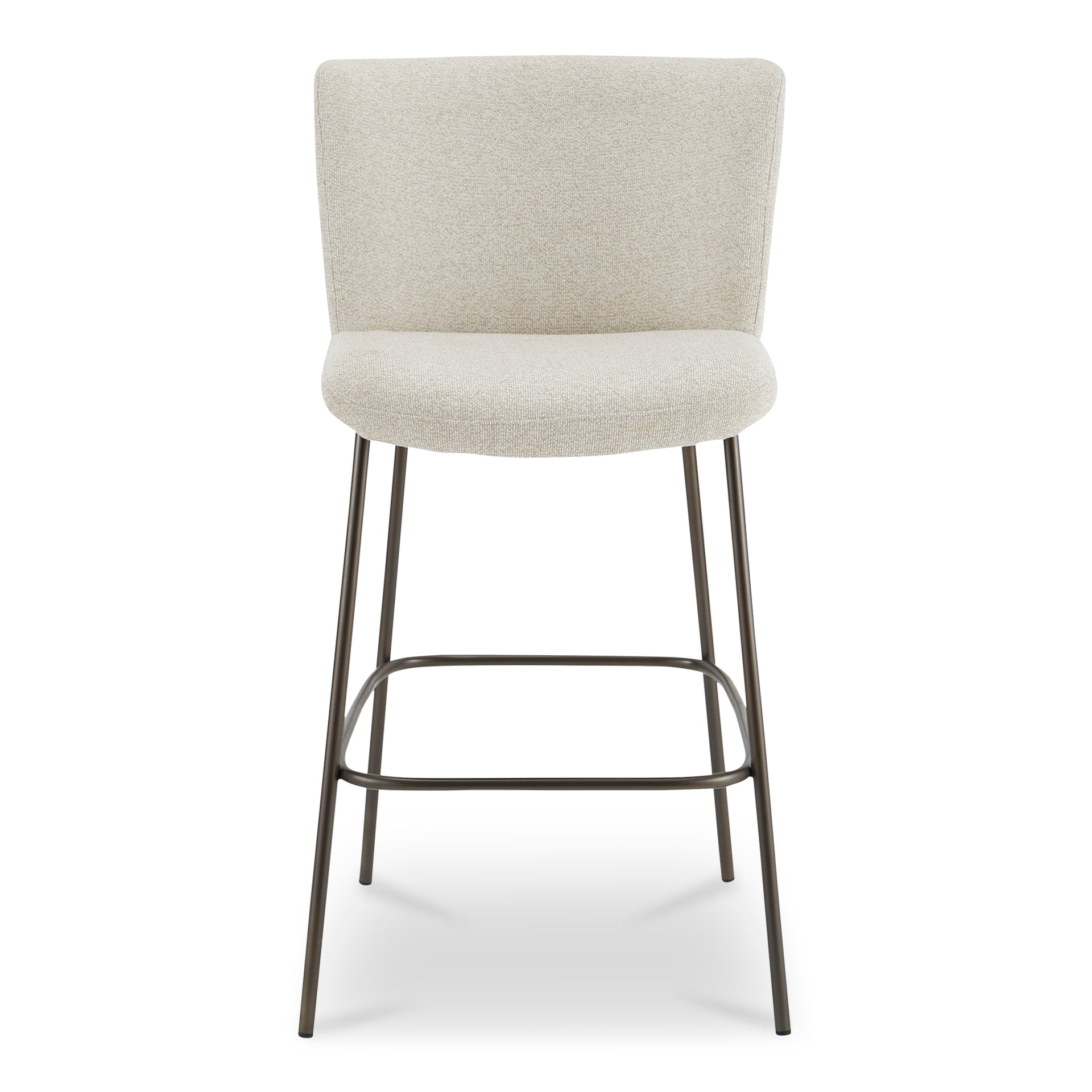 Amaris Bar Stool, Upholstered Curved Back, Performance Fabric, Blackened Bronze Metal Frame, Beige