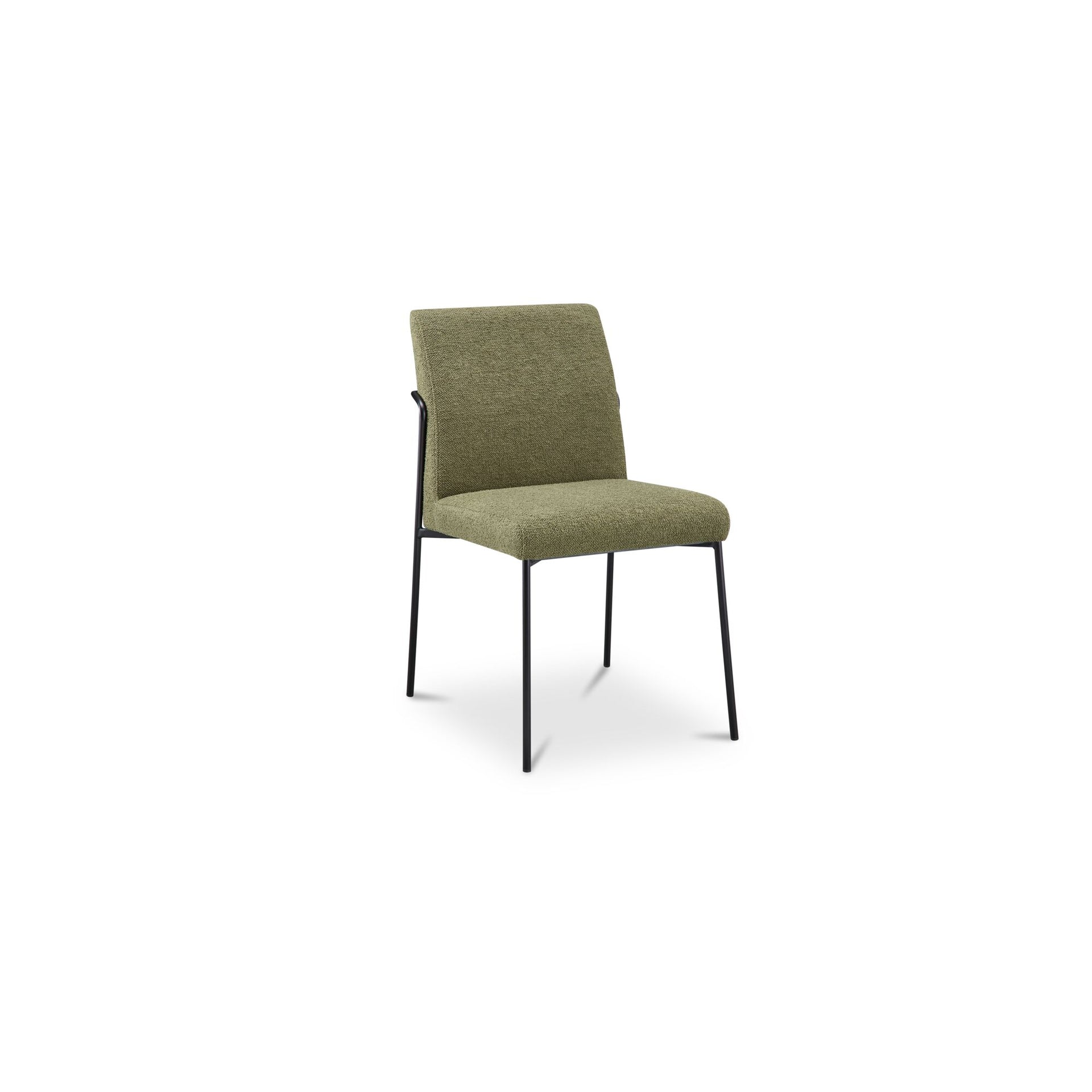Soryn Dining Chair, Polyester Upholstery, Slim Iron Frame, Curved Metal Base, Low Back, Foam Padded Seat, Green