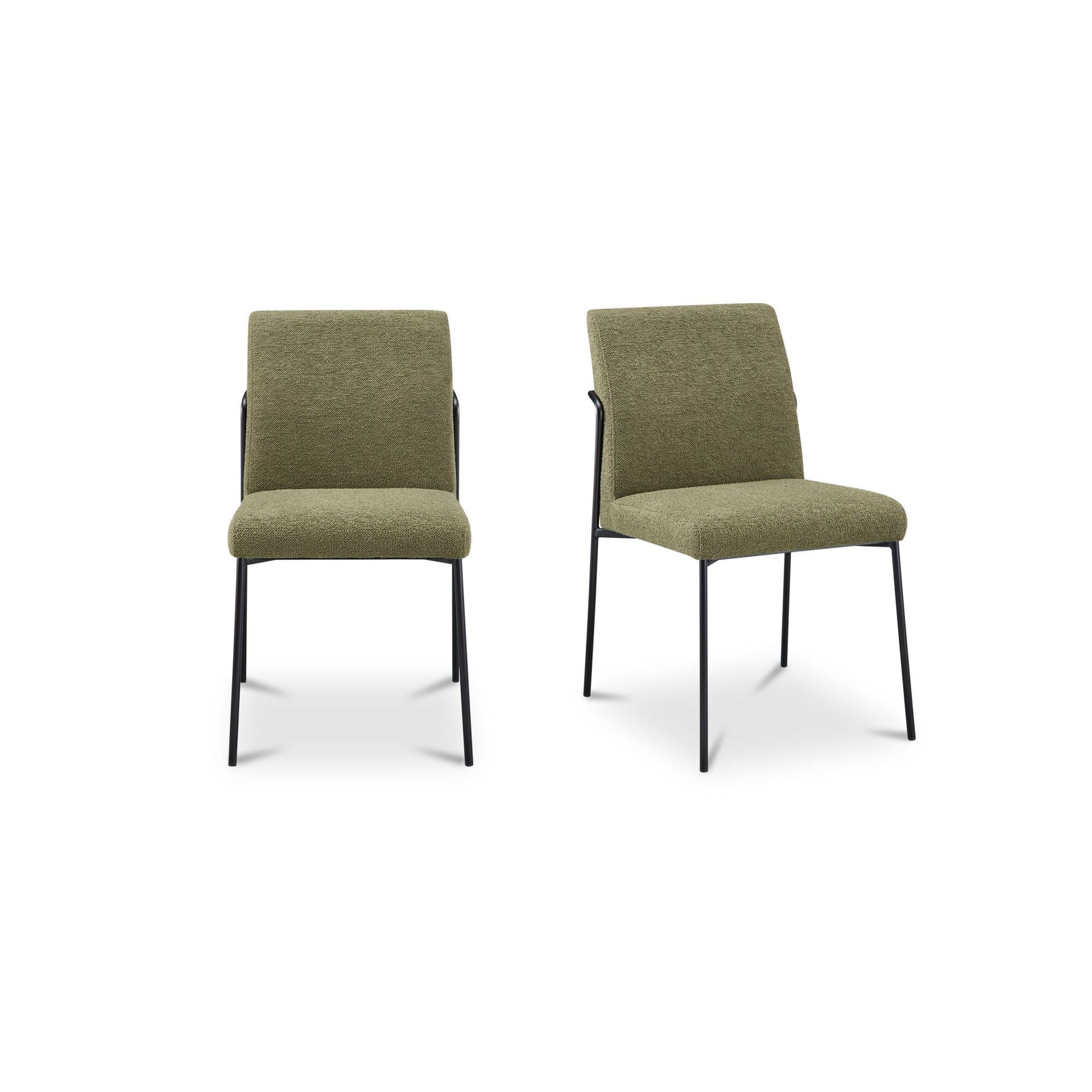 Soryn Dining Chair, Polyester Upholstery, Slim Iron Frame, Curved Metal Base, Low Back, Foam Padded Seat, Green