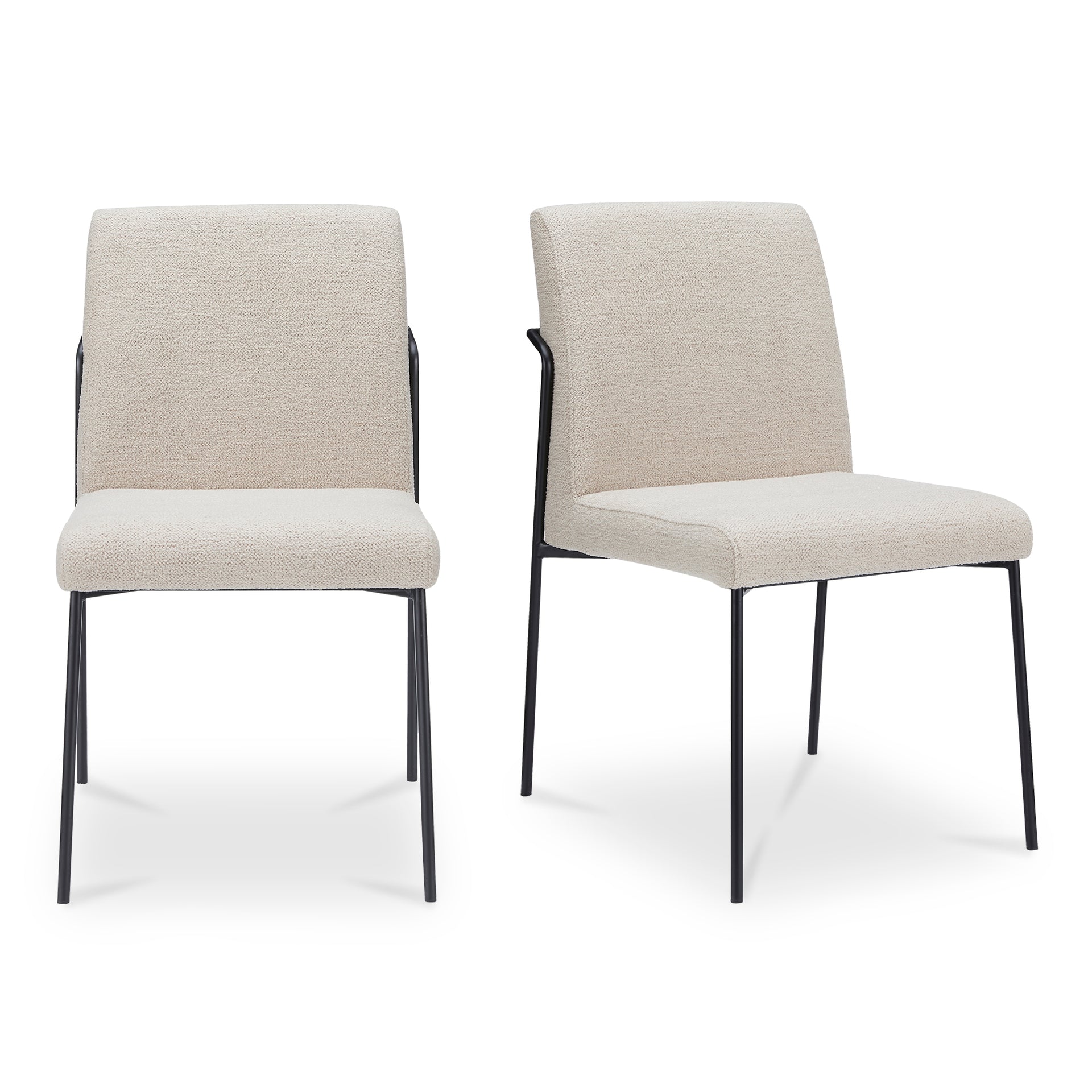Soryn Dining Chair, Curved Metal Frame, Foam Cushioned Seat and Back, Ivory Upholstery - Set of 2