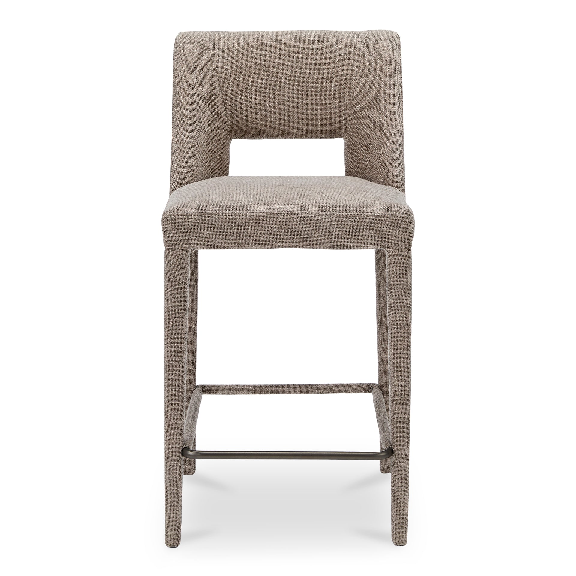 Varekian Counter Stool, Fully Upholstered Iron Frame, Carved Backrest Detail, Light Brown