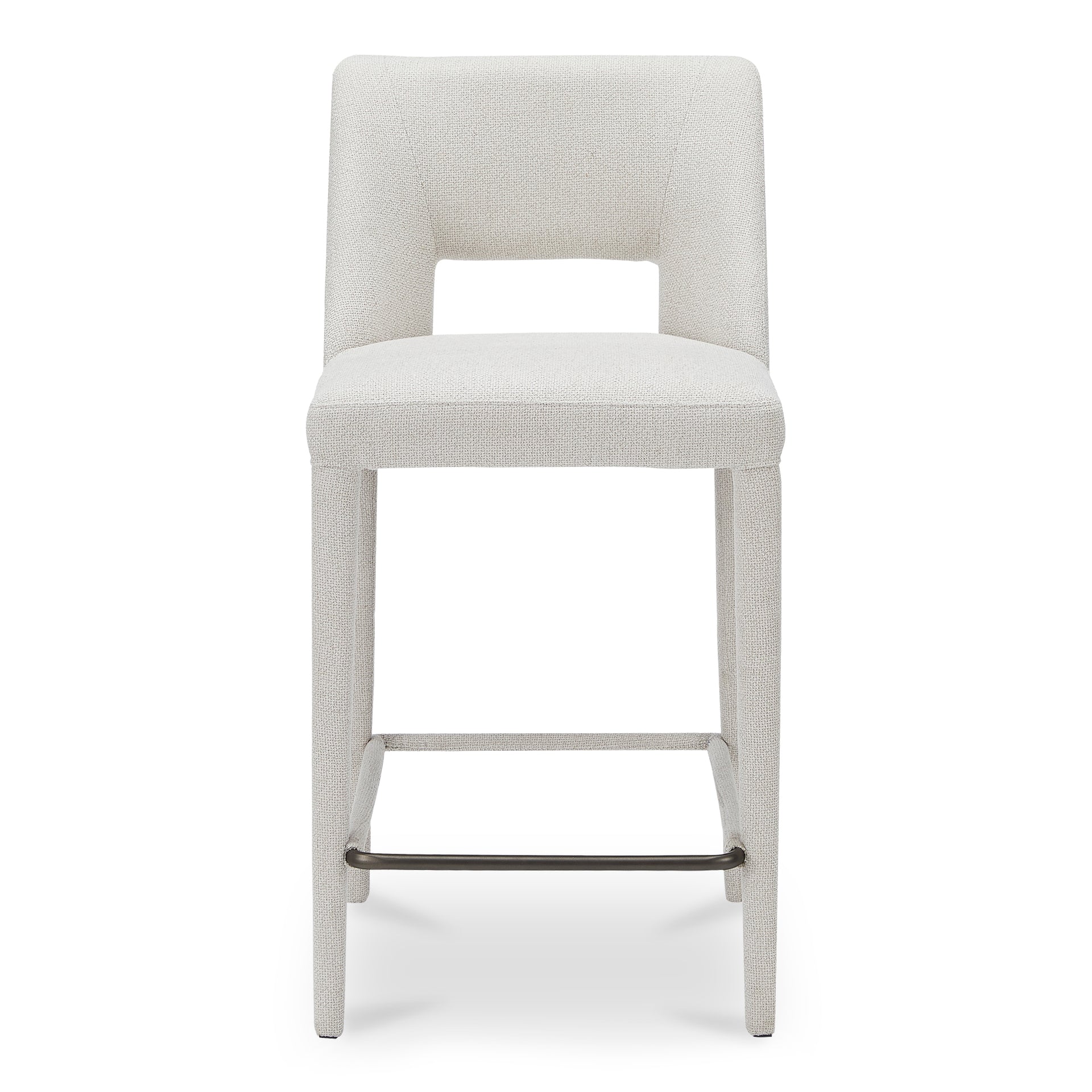 Varekian Counter Stool, Fully Upholstered Iron Frame, Carved Backrest Detail, Beige