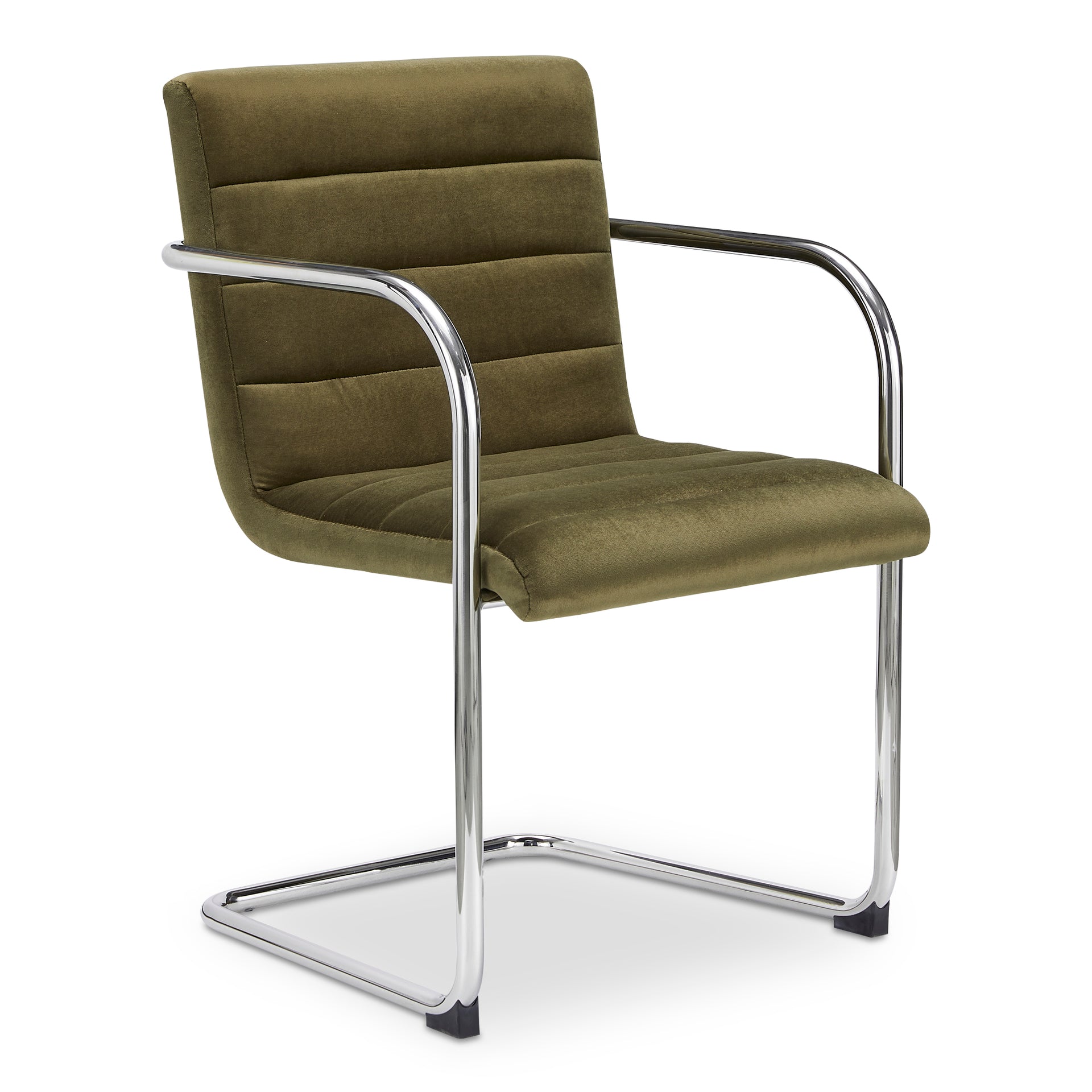 Cyran Dining Chair, Cantilever Stainless Steel Frame, Channeled Polyester Upholstery Faux Green Mohair