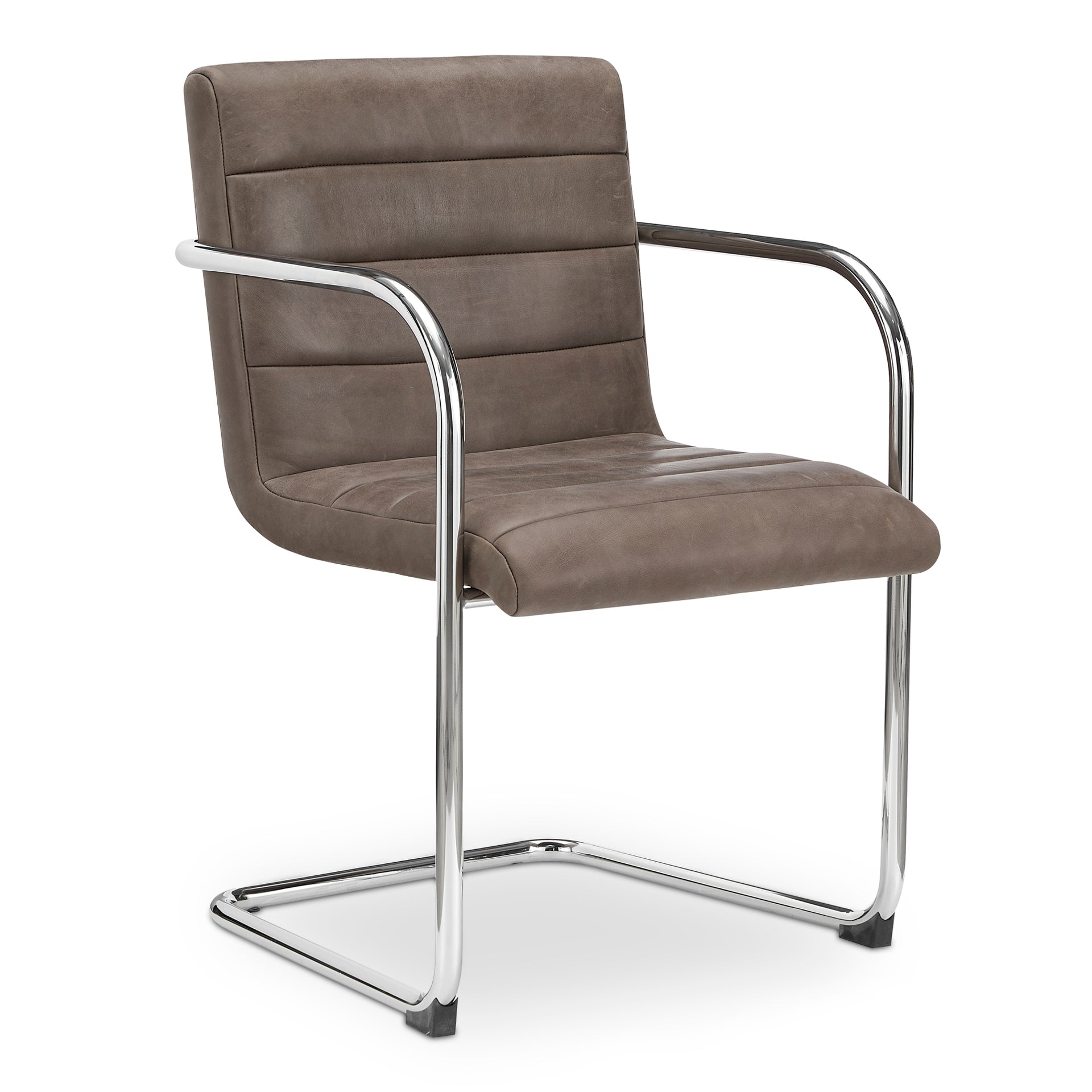 Cyran Dining Chair, Cantilever Stainless Steel Frame, Channeled Top-Grain Leather, Brown