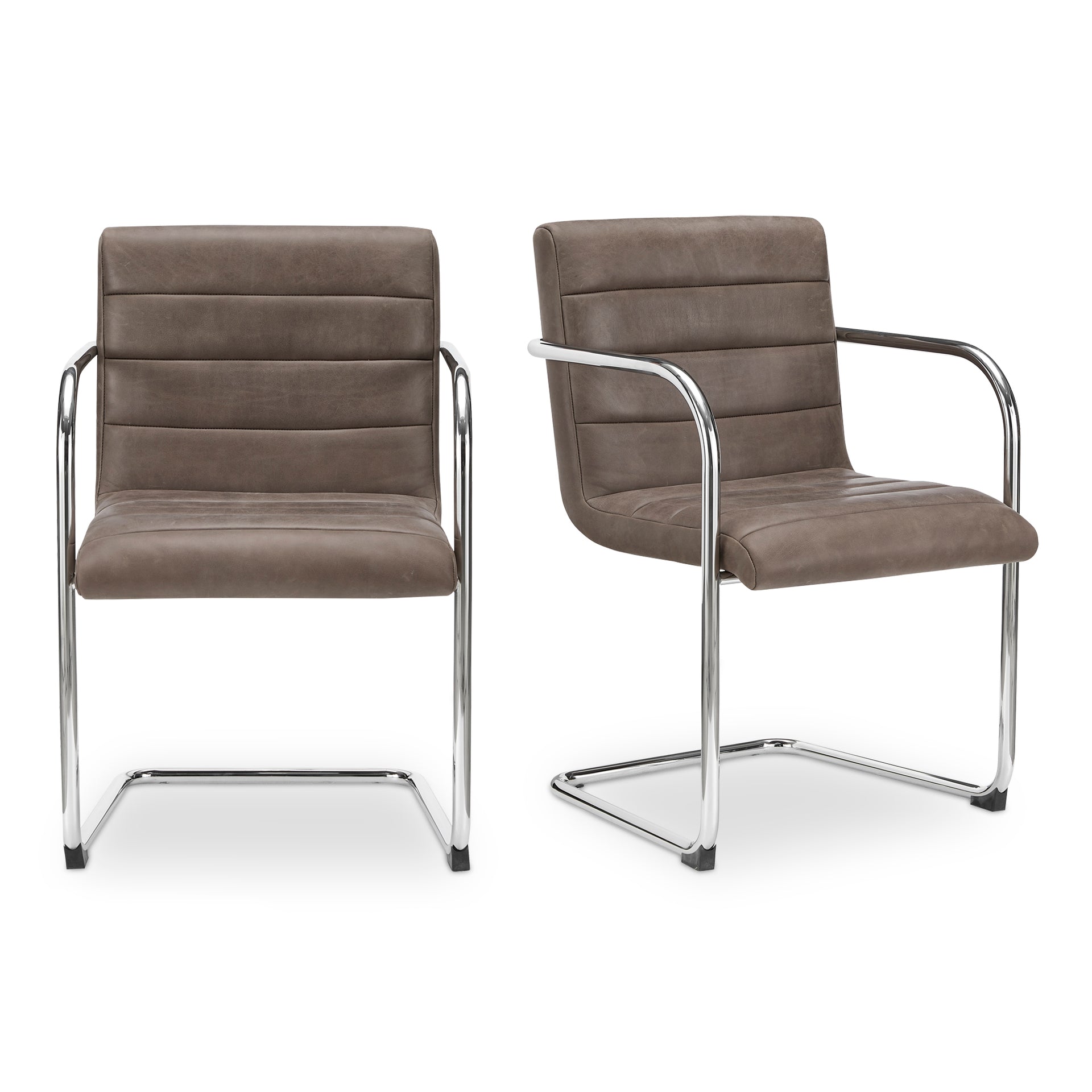 Cyran Dining Chair, Cantilever Stainless Steel Frame, Channeled Top-Grain Leather, Brown
