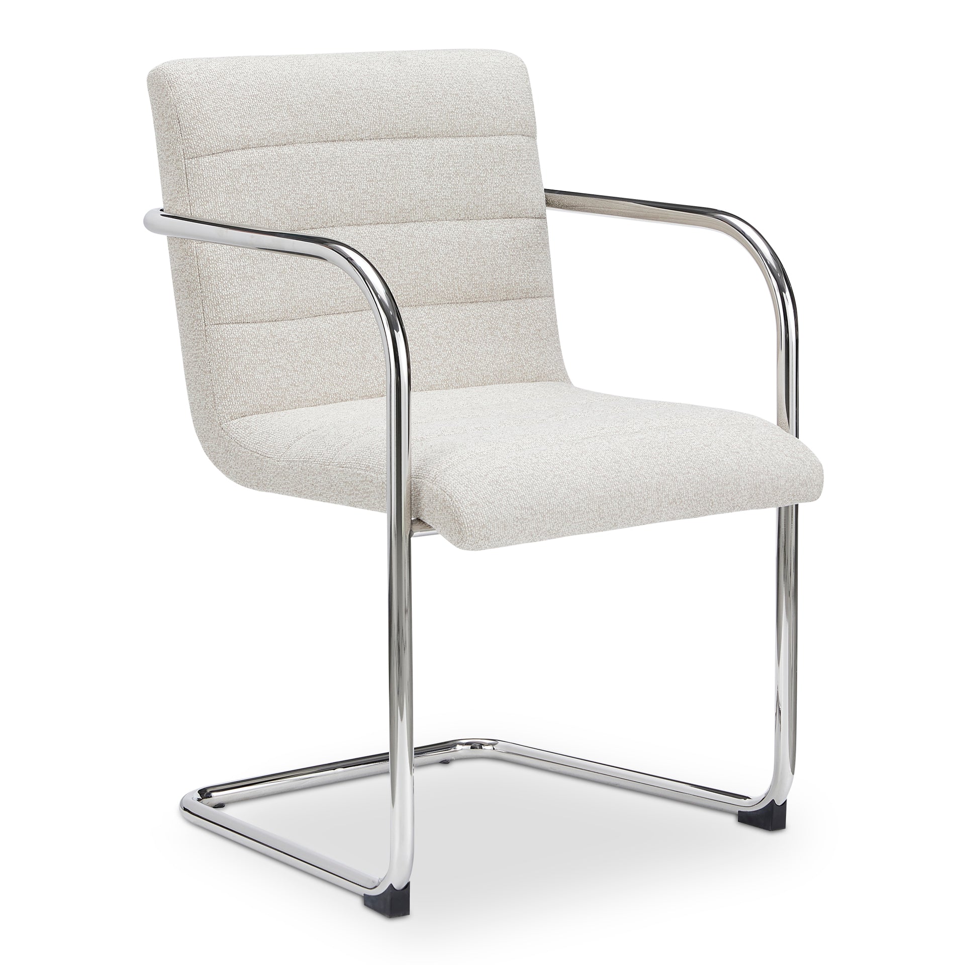 Cyran Dining Chair, Cantilever Stainless Steel Frame, Channeled Polyester Upholstery, Beige