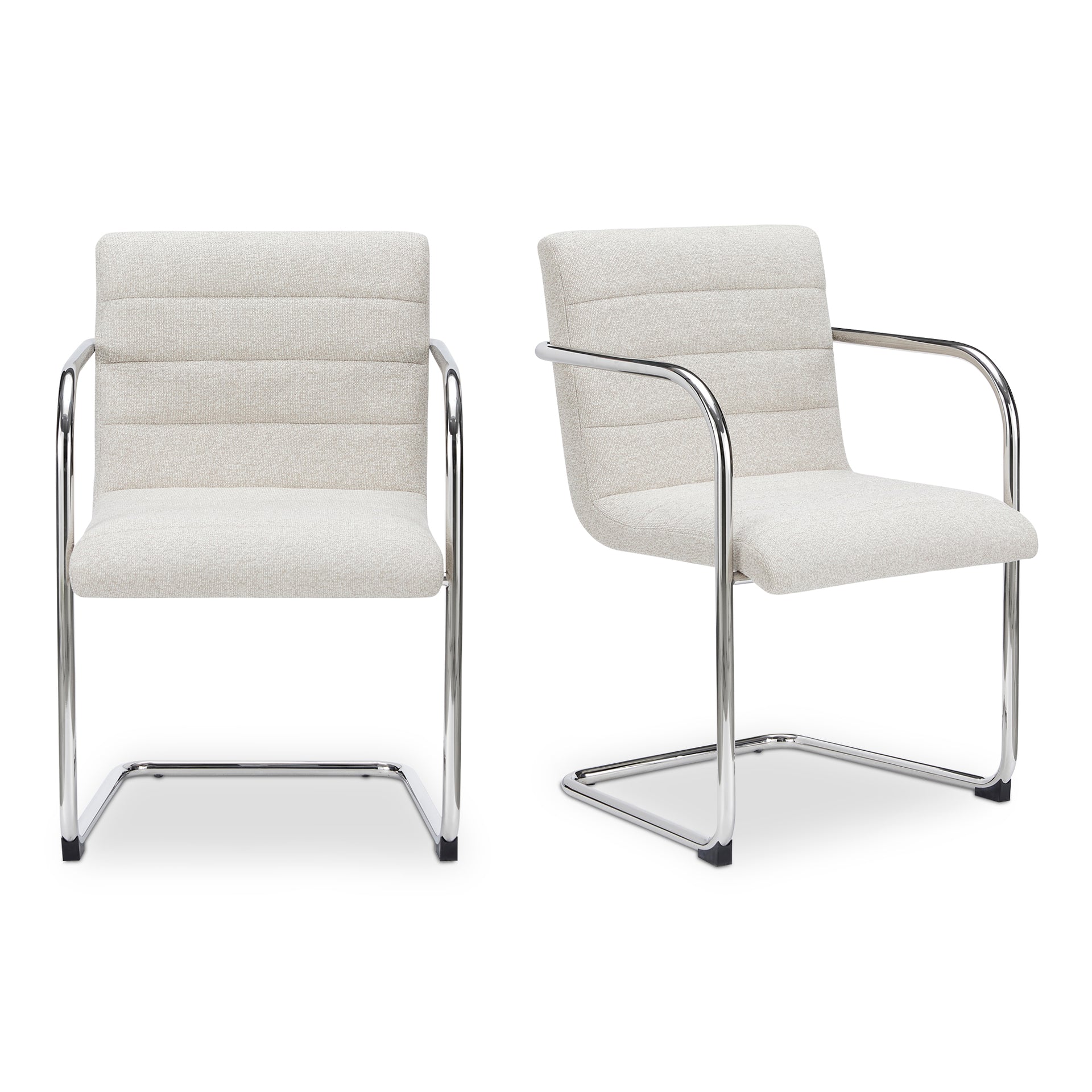 Cyran Dining Chair, Cantilever Stainless Steel Frame, Channeled Polyester Upholstery, Beige
