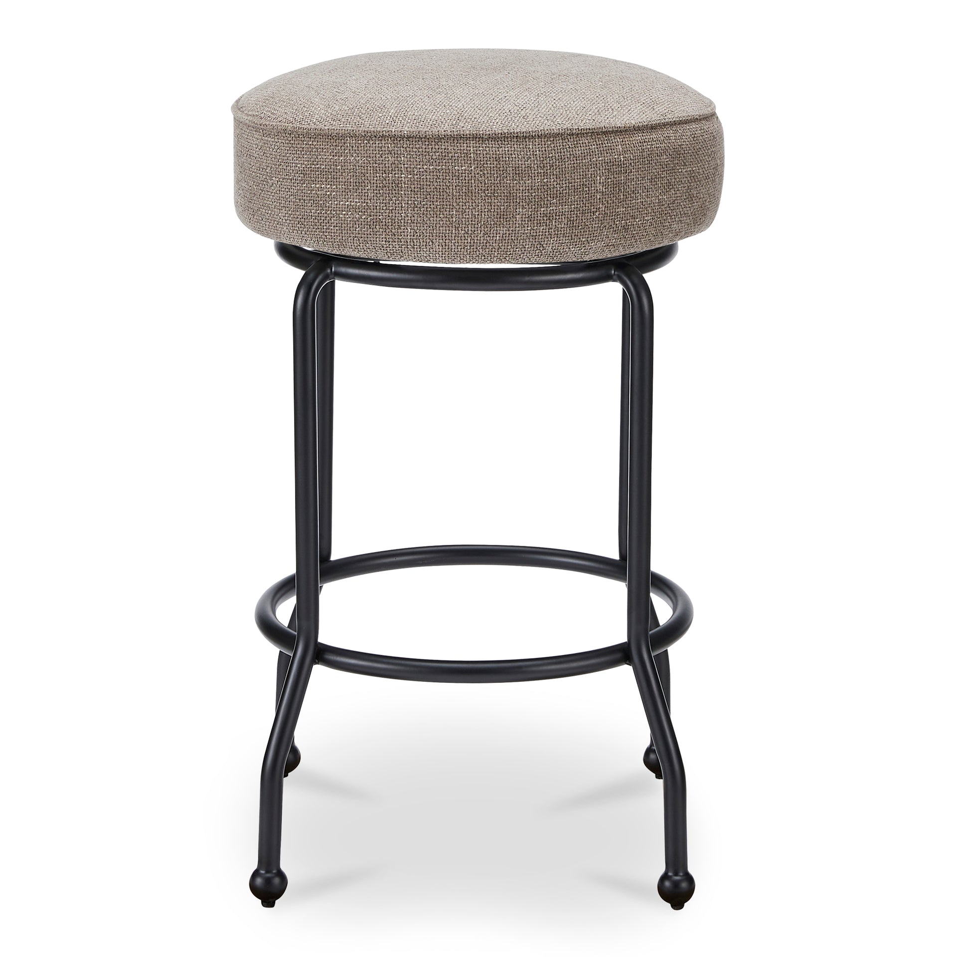 Loric Counter Stool, Round Padded Seat with Piping, 360° Swivel, Iron Frame, Light Brown