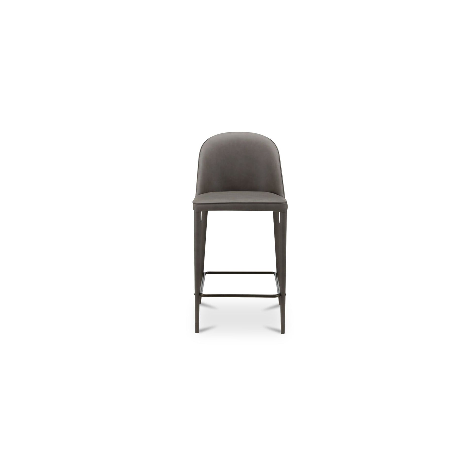 Thorne Counter Stool, Vegan Leather, Iron Frame, Rounded Back, Foam Cushioning, Plywood Core, Grey