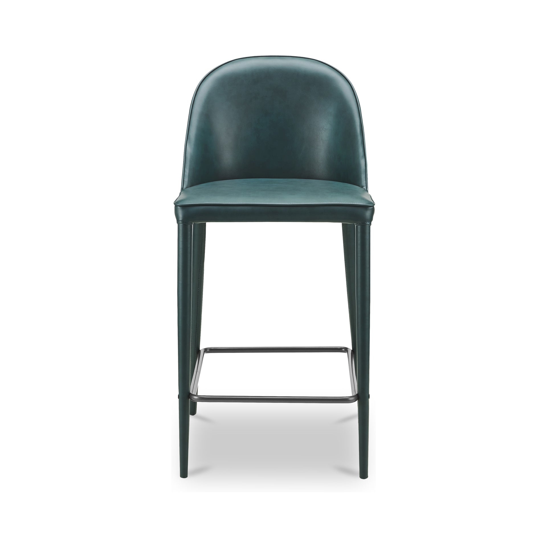 Thorne Counter Stool, Vegan Leather, Iron Frame, Rounded Back, Foam Cushioning, Plywood Core, Dark Teal