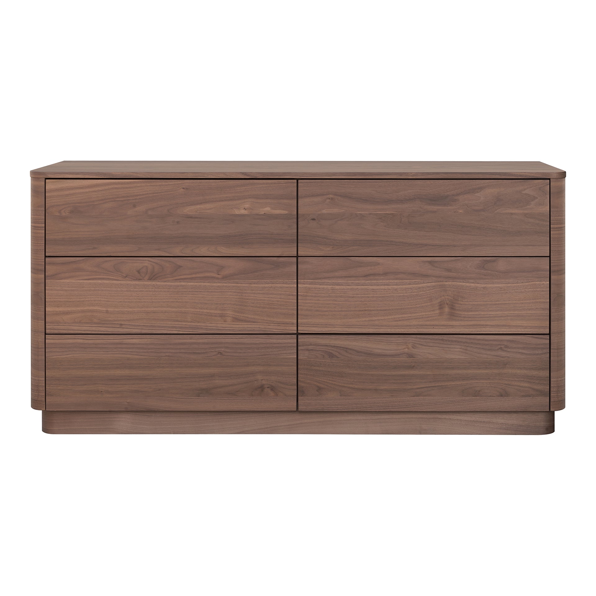 Odette Dresser, 6 Drawer Walnut Veneer with Rubberwood Base and Soft-Close Glides, Scandinavian Style, Brown