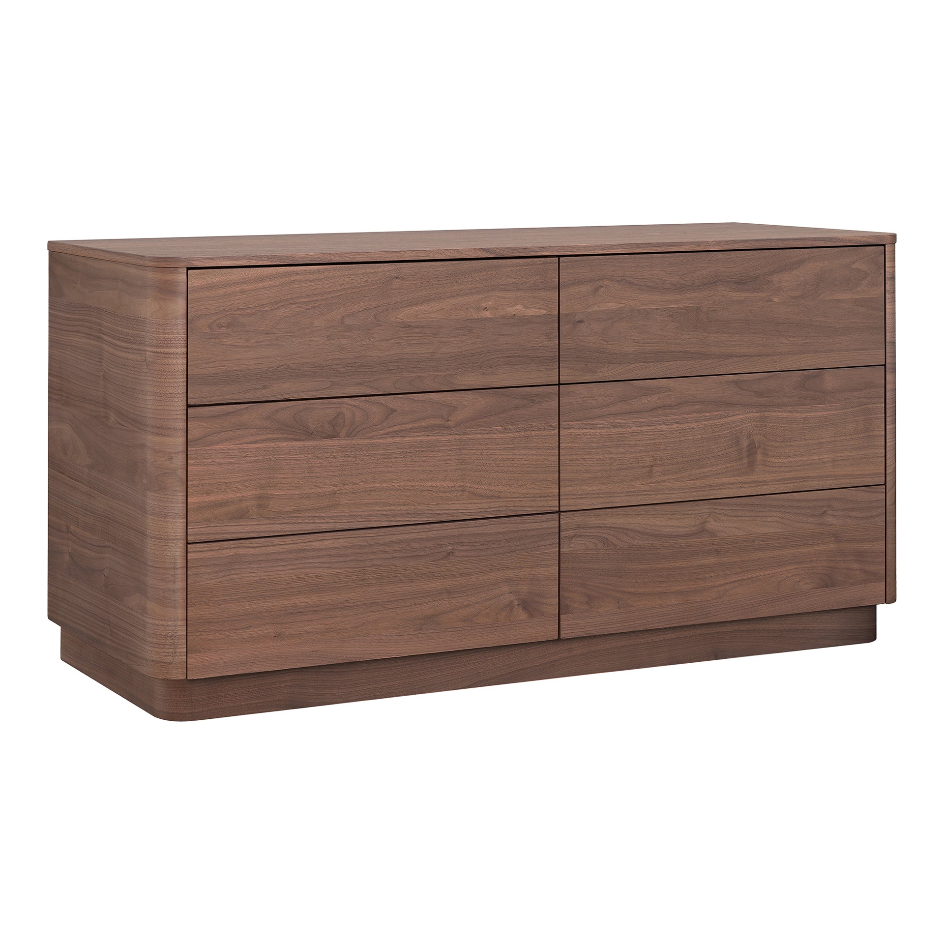 Odette Dresser, 6 Drawer Walnut Veneer with Rubberwood Base and Soft-Close Glides, Scandinavian Style, Brown