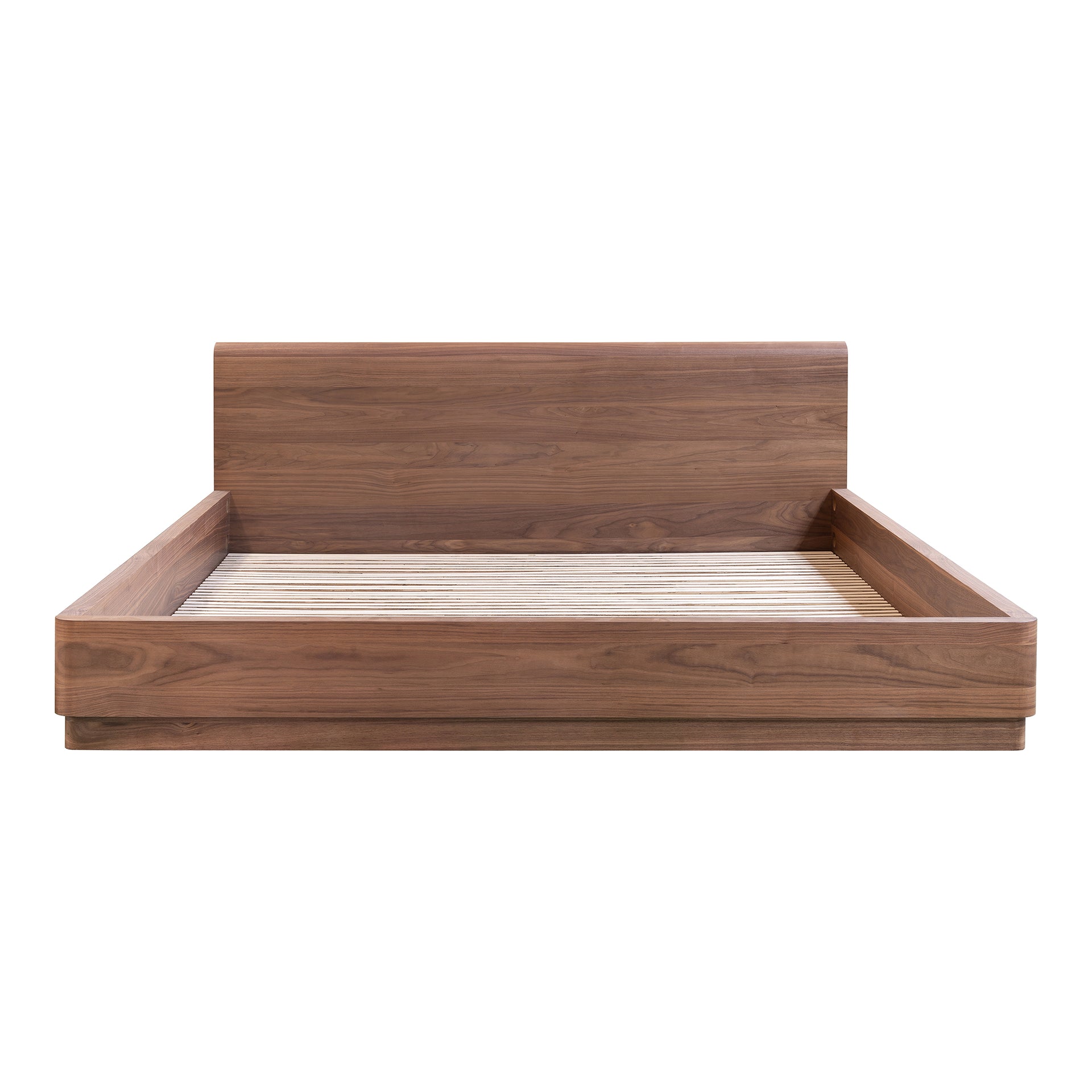 Odette Queen Bed - Low Profile with Rubberwood Base and Walnut Veneer in Brown