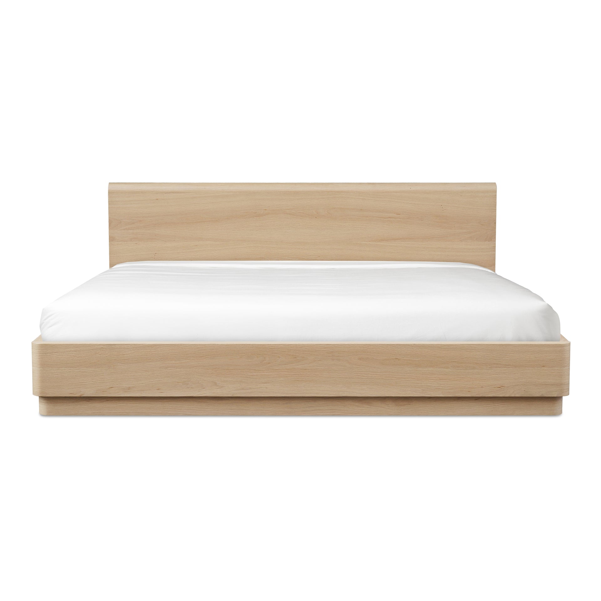 Odette Queen Bed - Soft Low Design in Solid Oak and Oak Veneer in Light Brown