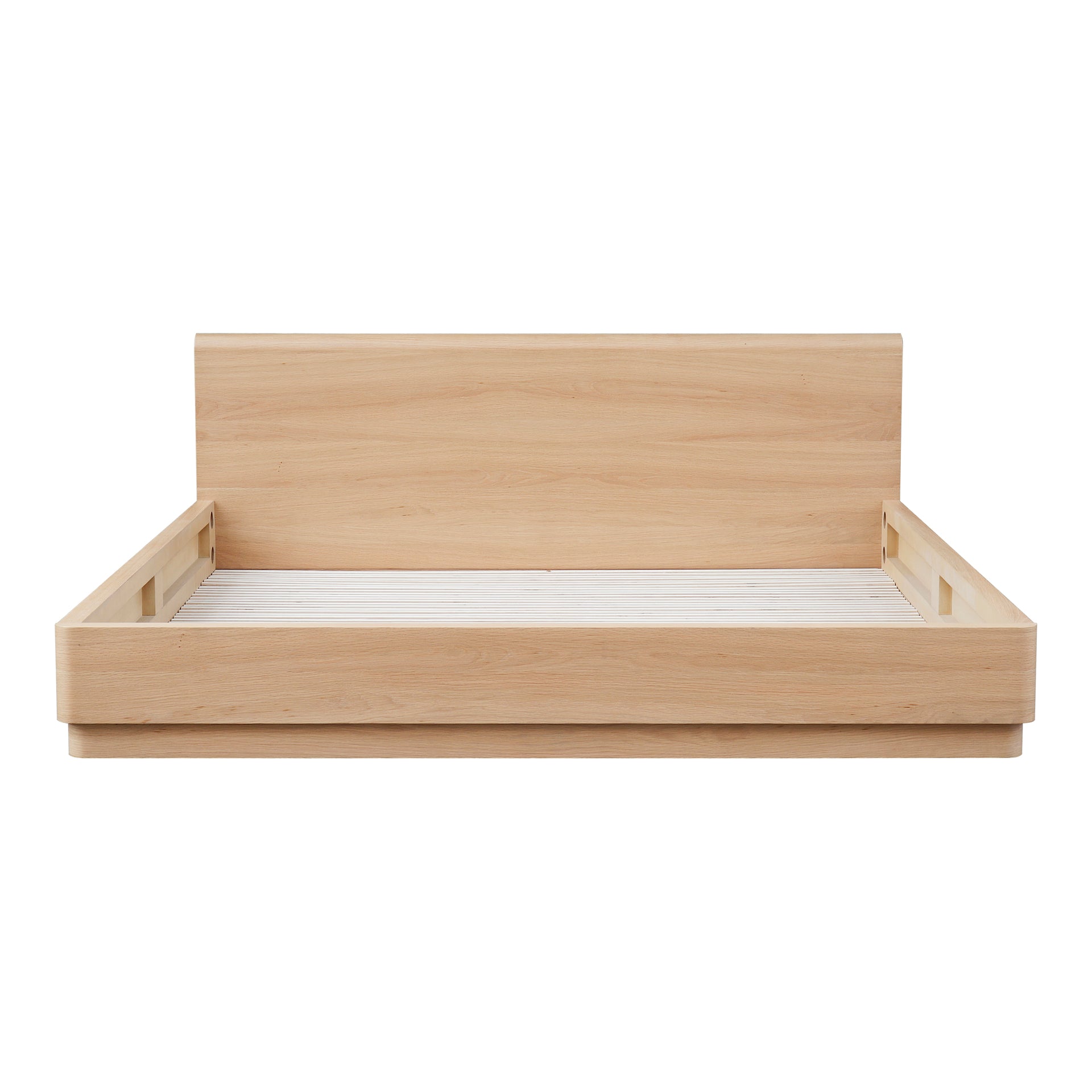 Odette Queen Bed - Soft Low Design in Solid Oak and Oak Veneer in Light Brown
