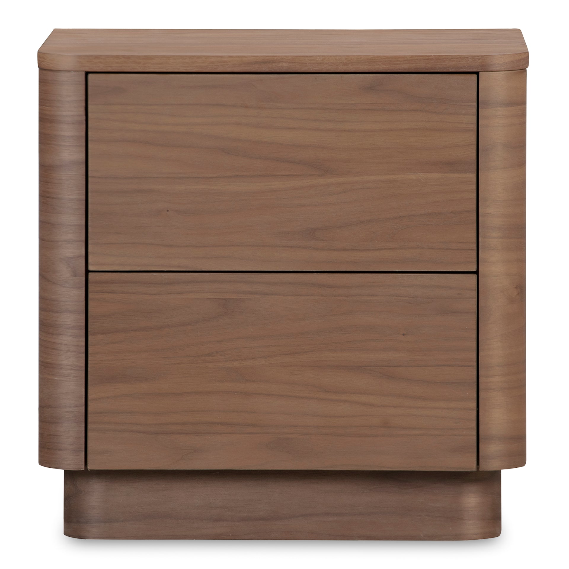 Odette Tall Nightstand, Walnut Veneer, Rounded Corners, Two Drawers, Brown