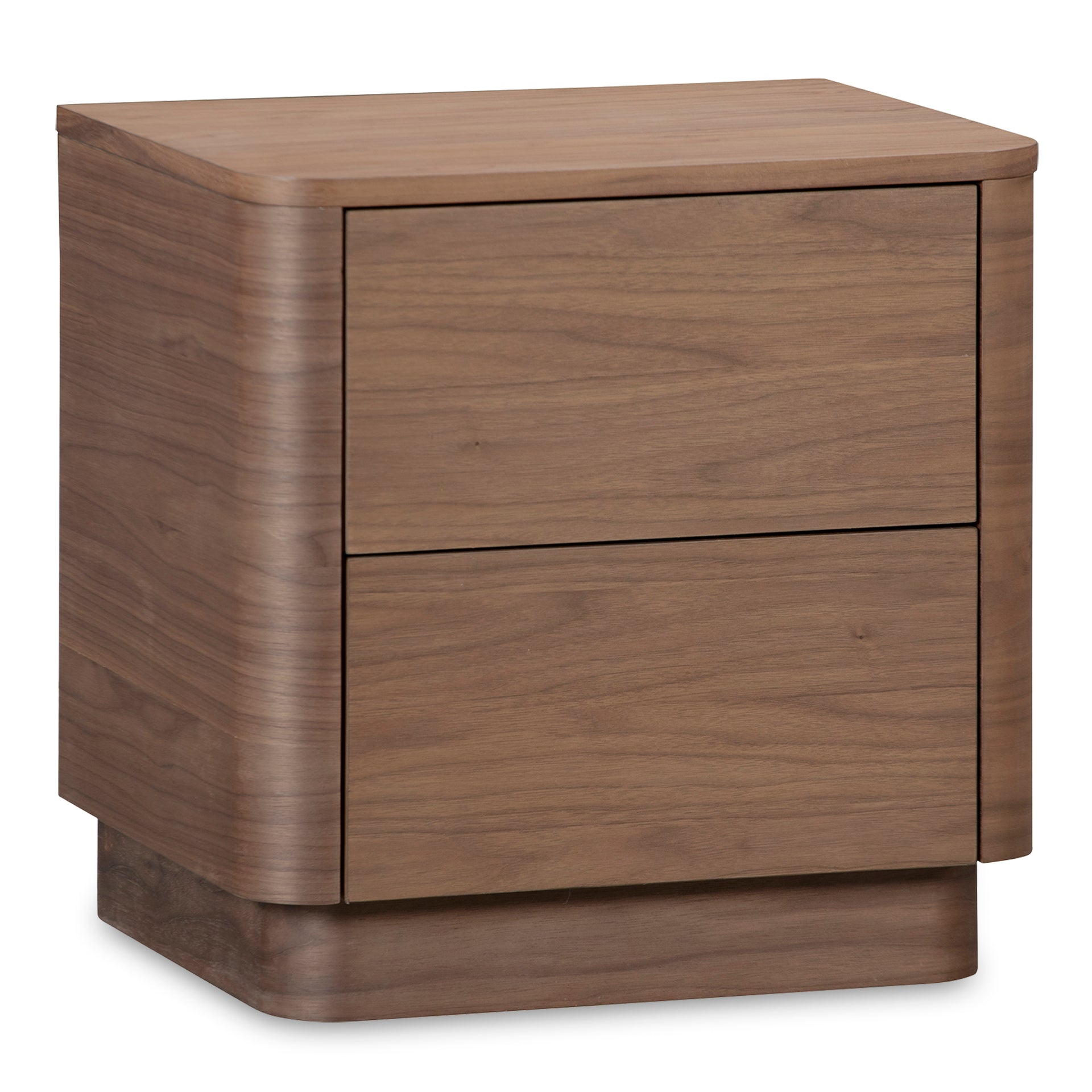 Odette Tall Nightstand, Walnut Veneer, Rounded Corners, Two Drawers, Brown