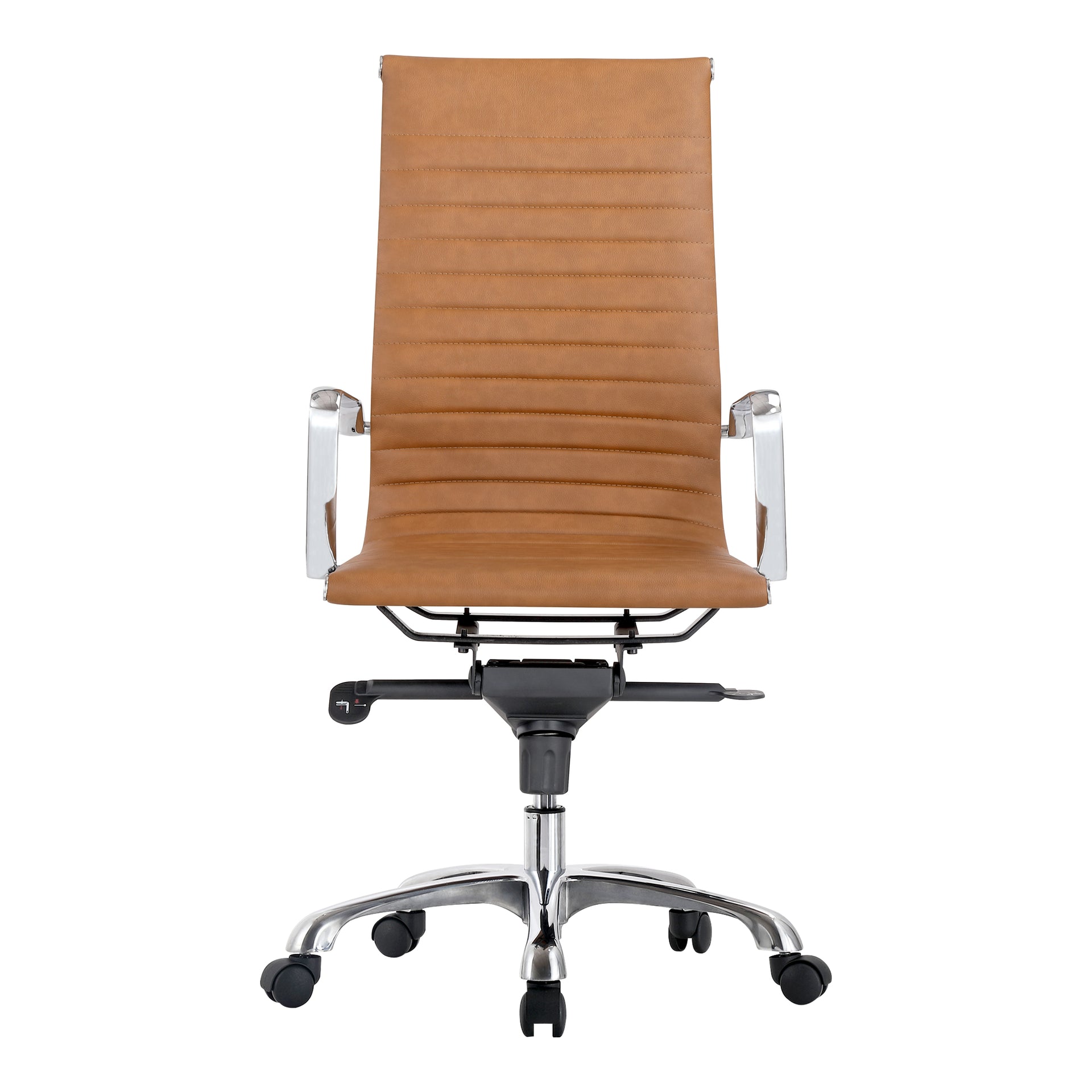 Kayla, High-Back Office Chair, Vegan Leather Upholstery, Chromed Steel Frame, Tan