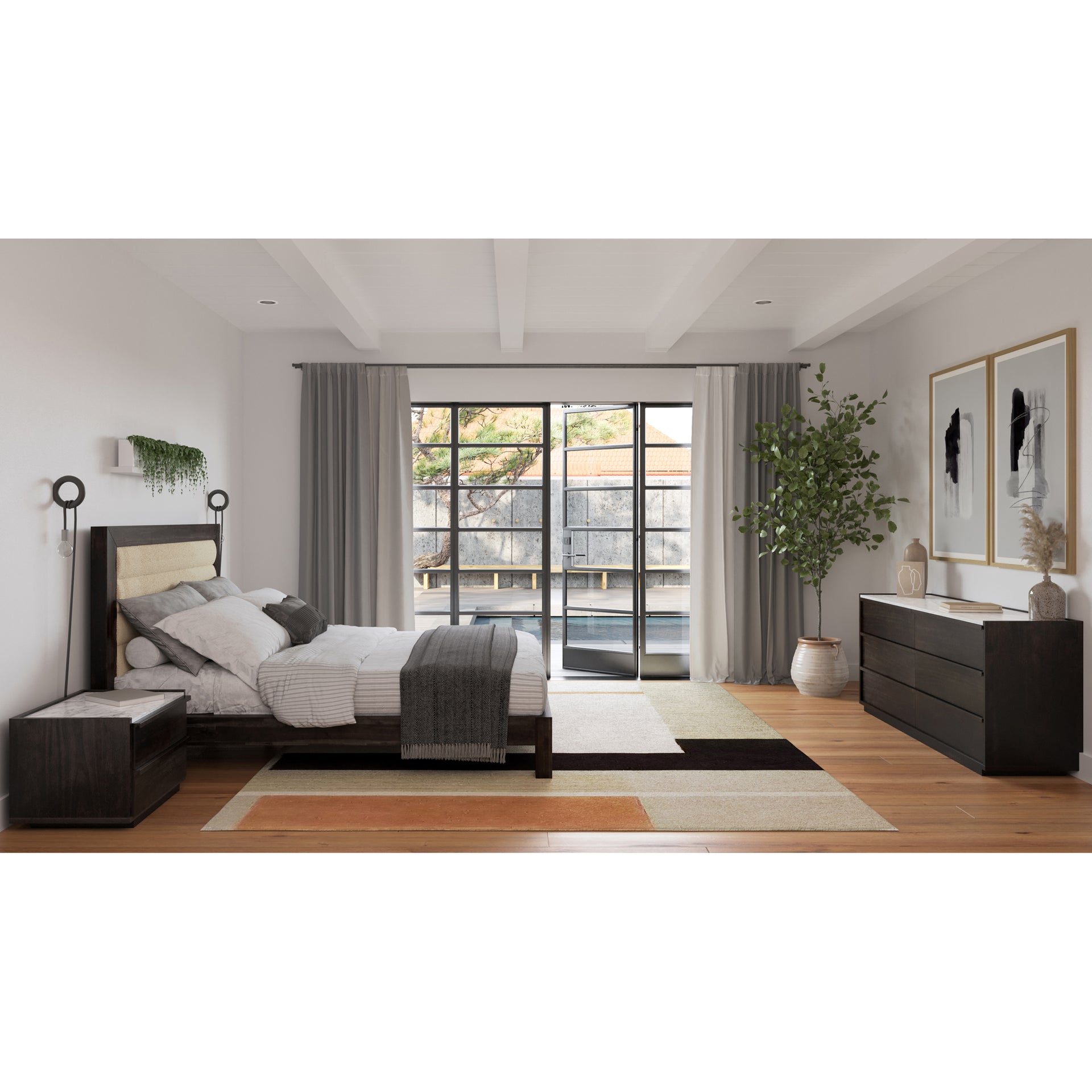 Jordan, Nightstand Contemporary Acacia Veneer with White Marble Top, Dark Grey