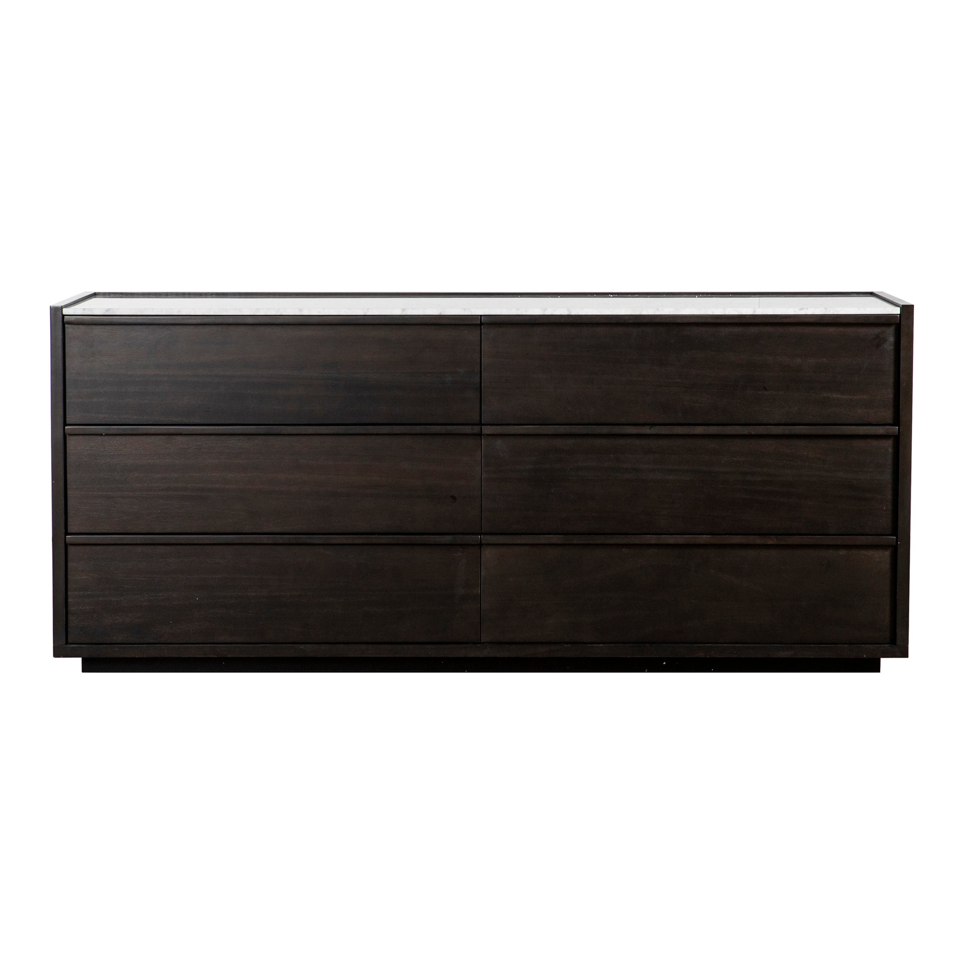 Jordan, Dresser, Contemporary Acacia Veneer with White Marble Top and Wooden Drawer-pulls, 6 Drawers, Dark Grey