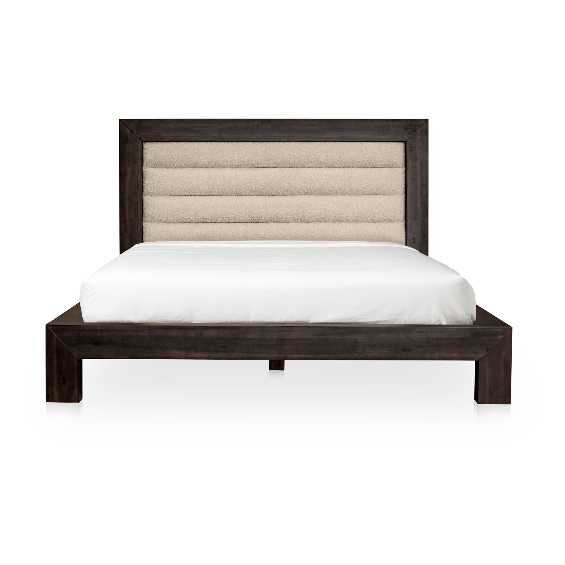 Jordan, Queen Bed with Channeled Upholstery and Acacia Veneer, Beige