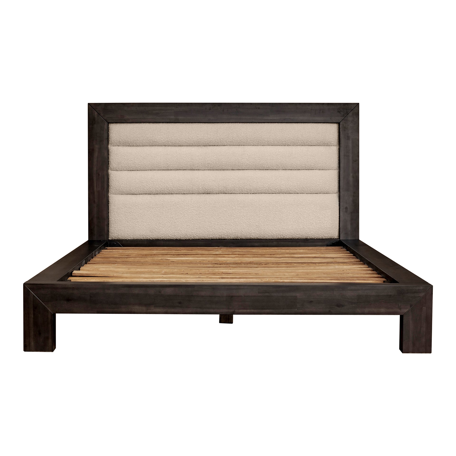 Jordan, Queen Bed with Channeled Upholstery and Acacia Veneer, Beige