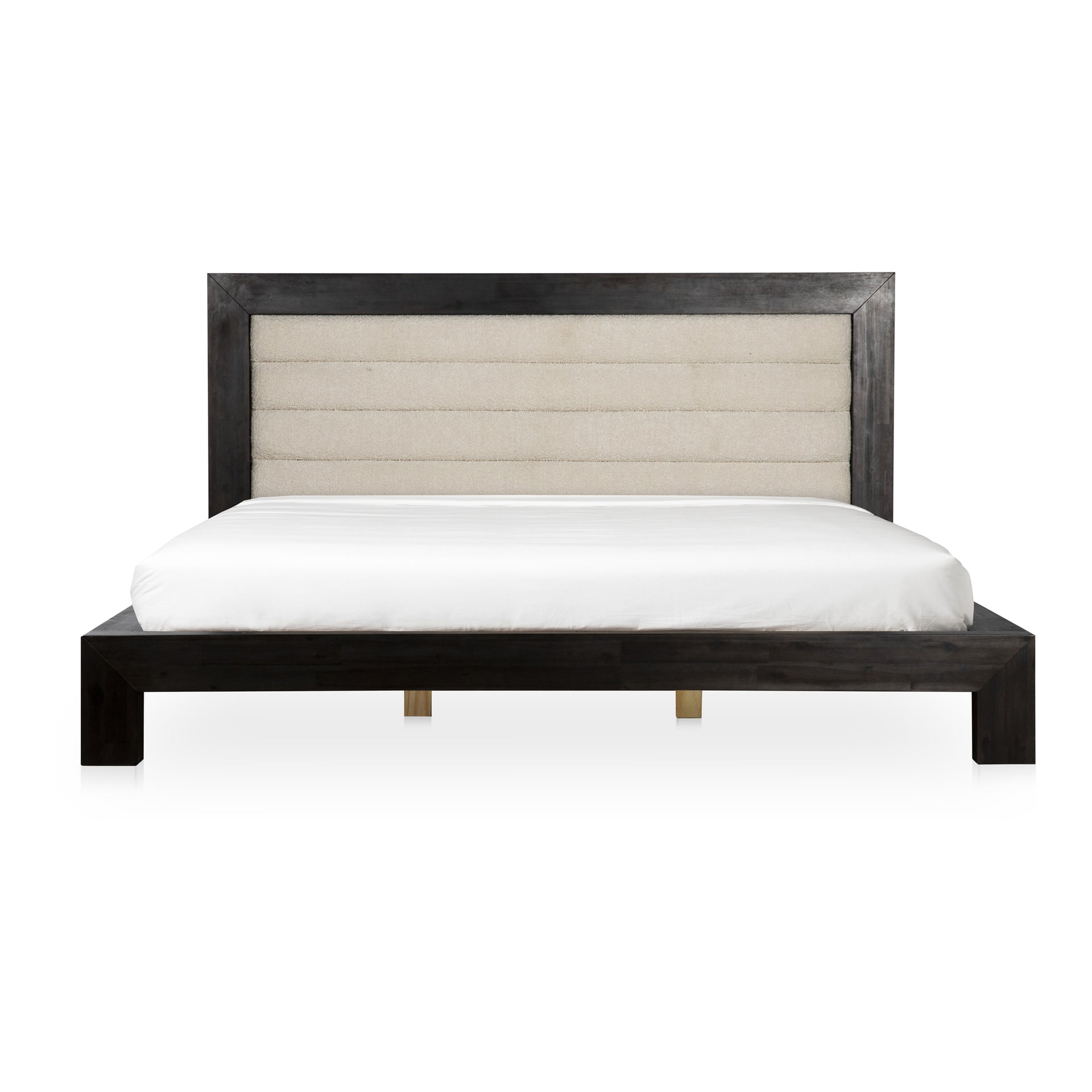 Jordan, King Bed with Channeled Upholstery and Acacia Veneer, Beige