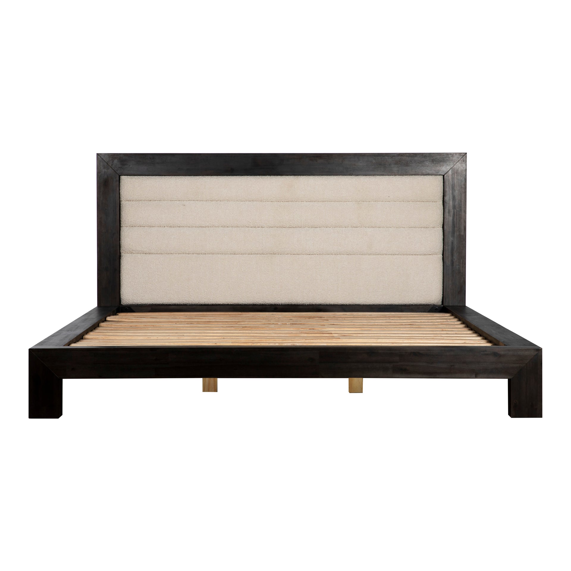 Jordan, King Bed with Channeled Upholstery and Acacia Veneer, Beige