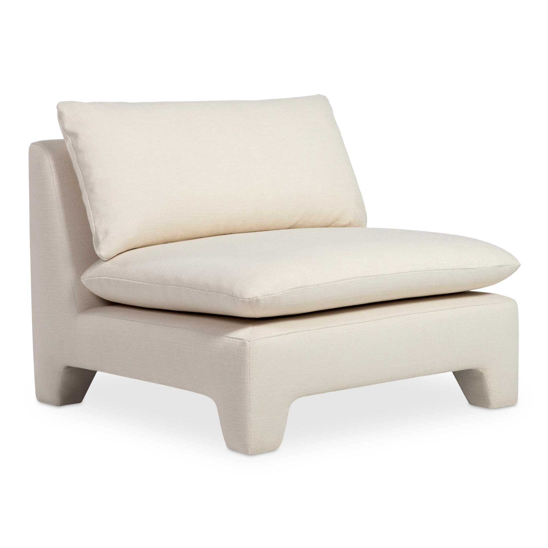 Celeste Lounge Chair, Recycled Polyester Linen Blend Upholstery, Feather-Filled Cushion, Cream